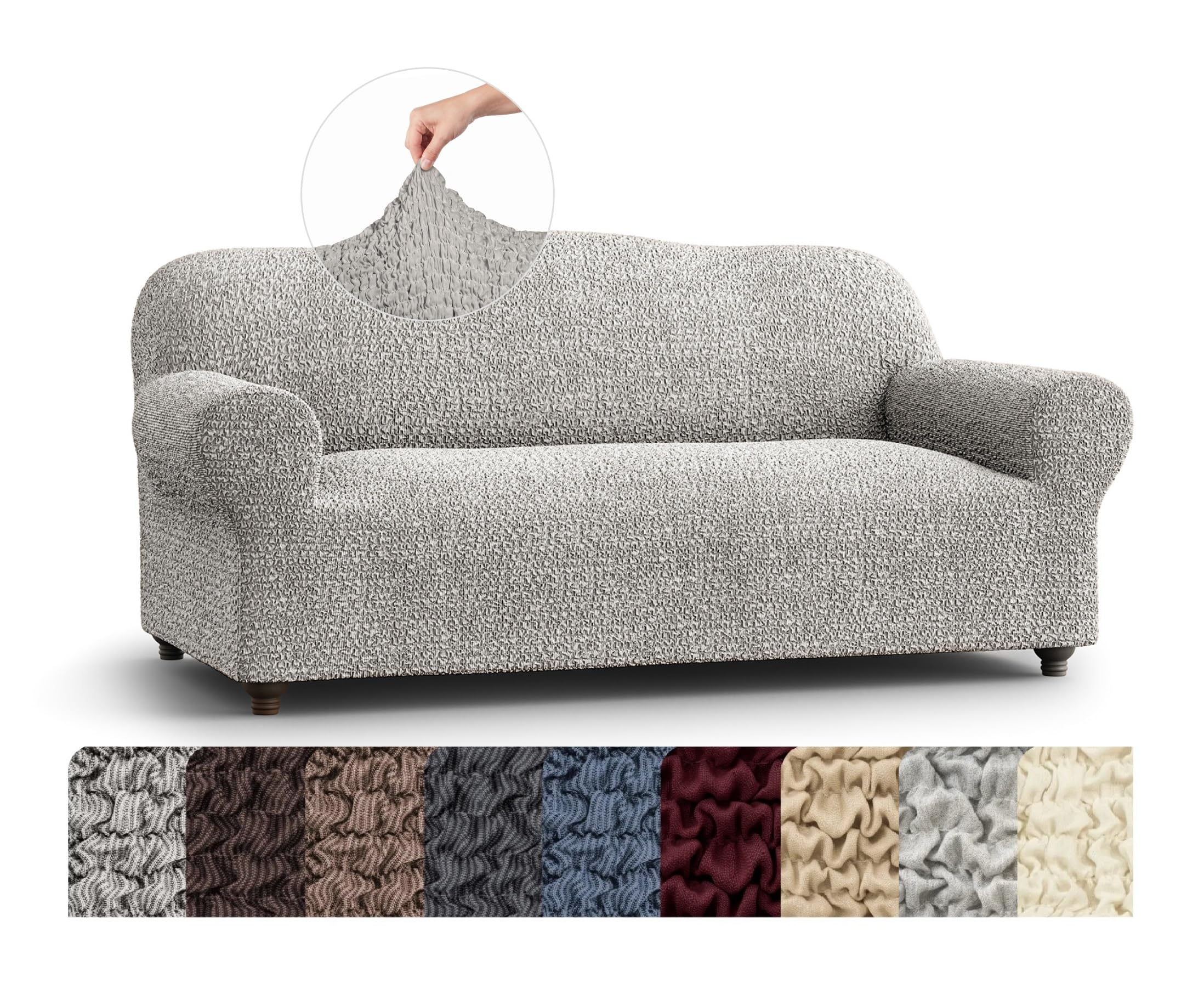 PAULATO BY GA.I.CO. Stretch Armchair Cover - Sofa Slipcover - Loveseat Slipcover - 1-Piece Form Fit Washable Protector for Pet - Mille Righe Collection - Grey (64"-85" Wide)