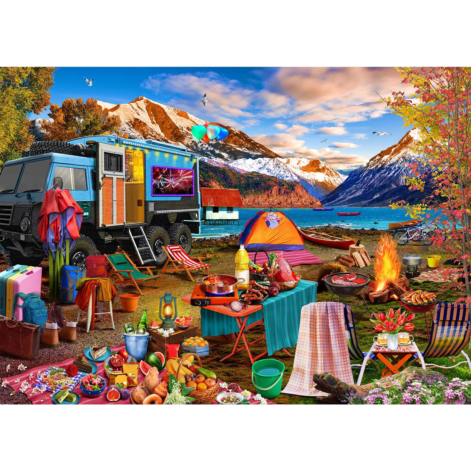 HUADADA Puzzle 1000 Teile für Erwachsene und Kinder, Impossible Game, Puzzles-Geschenk, Clevere Rätsel, Puzzles Farbenfrohes, Puzzle mit Picknick-Motiv