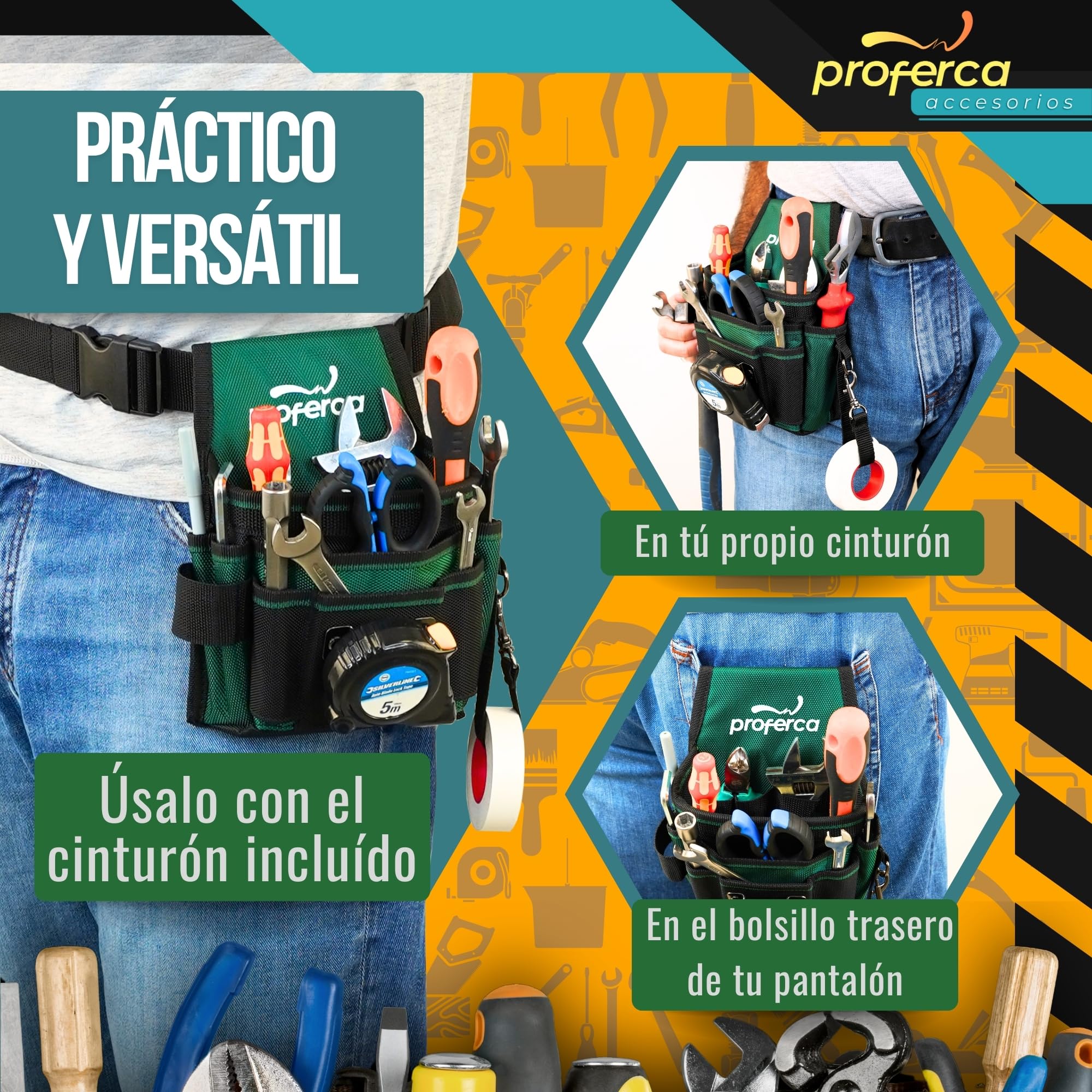 Cinturon Herramientas | Tela Resistente 1680D | Porta Herramientas Cintura Profesional con Múltiples Bolsillos | Cinturón Especial Electricista