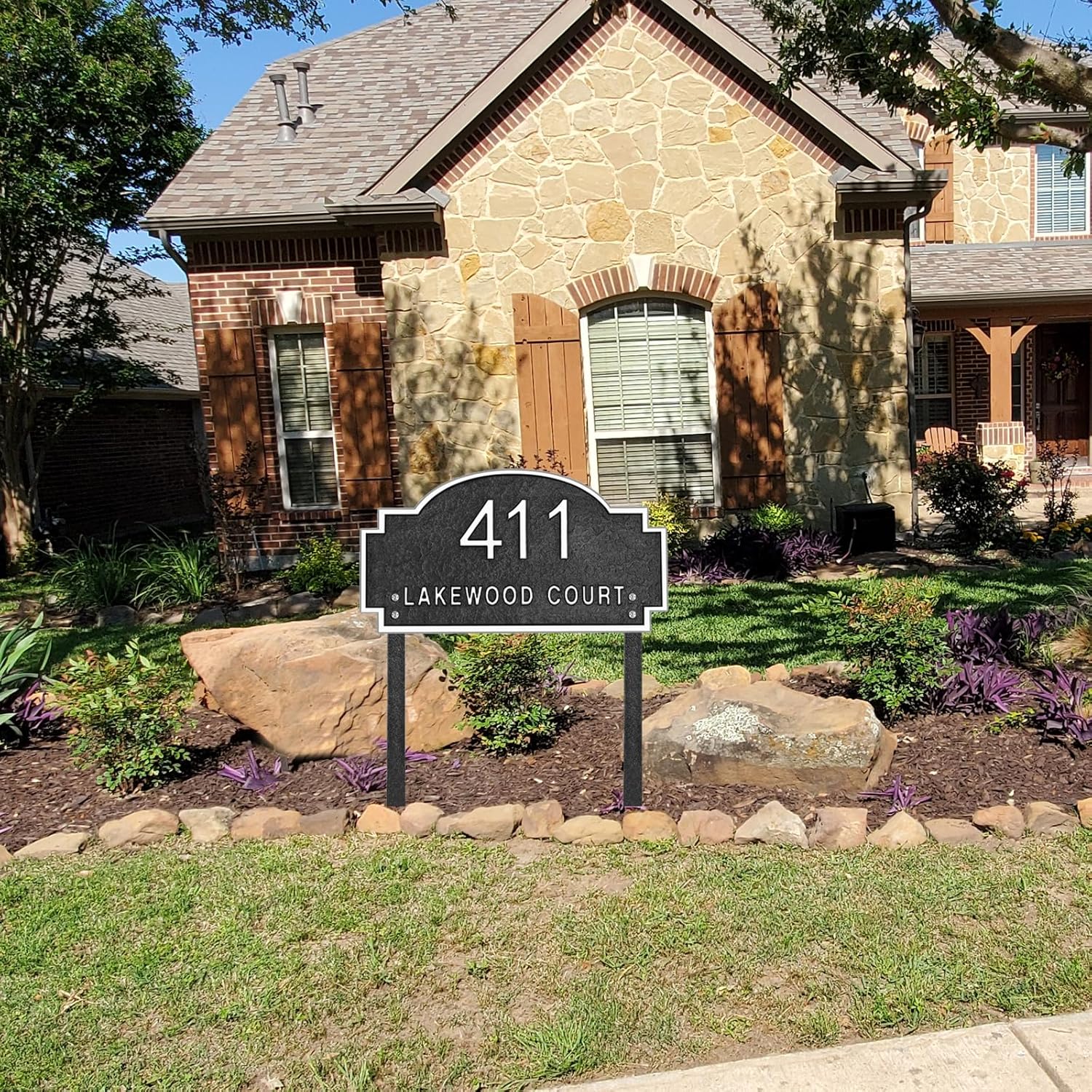 Address Sign LAWN MOUNTED - Custom House Number Sign Plaque,Metal Address Plaque for Lawn Insert,Yard,Garden,Ground,Drive Way,Gate,911 Visibility,Free Standing,with Foots Legs Stakes(Silver)