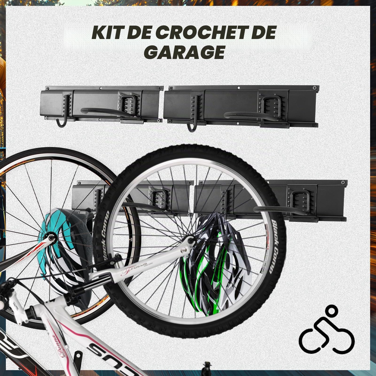 Porte-vélos, support mural pour vélo de garage, 6 porte-vélos et 6 crochets pour casques, capacité maximale 272 kg, 162 cm