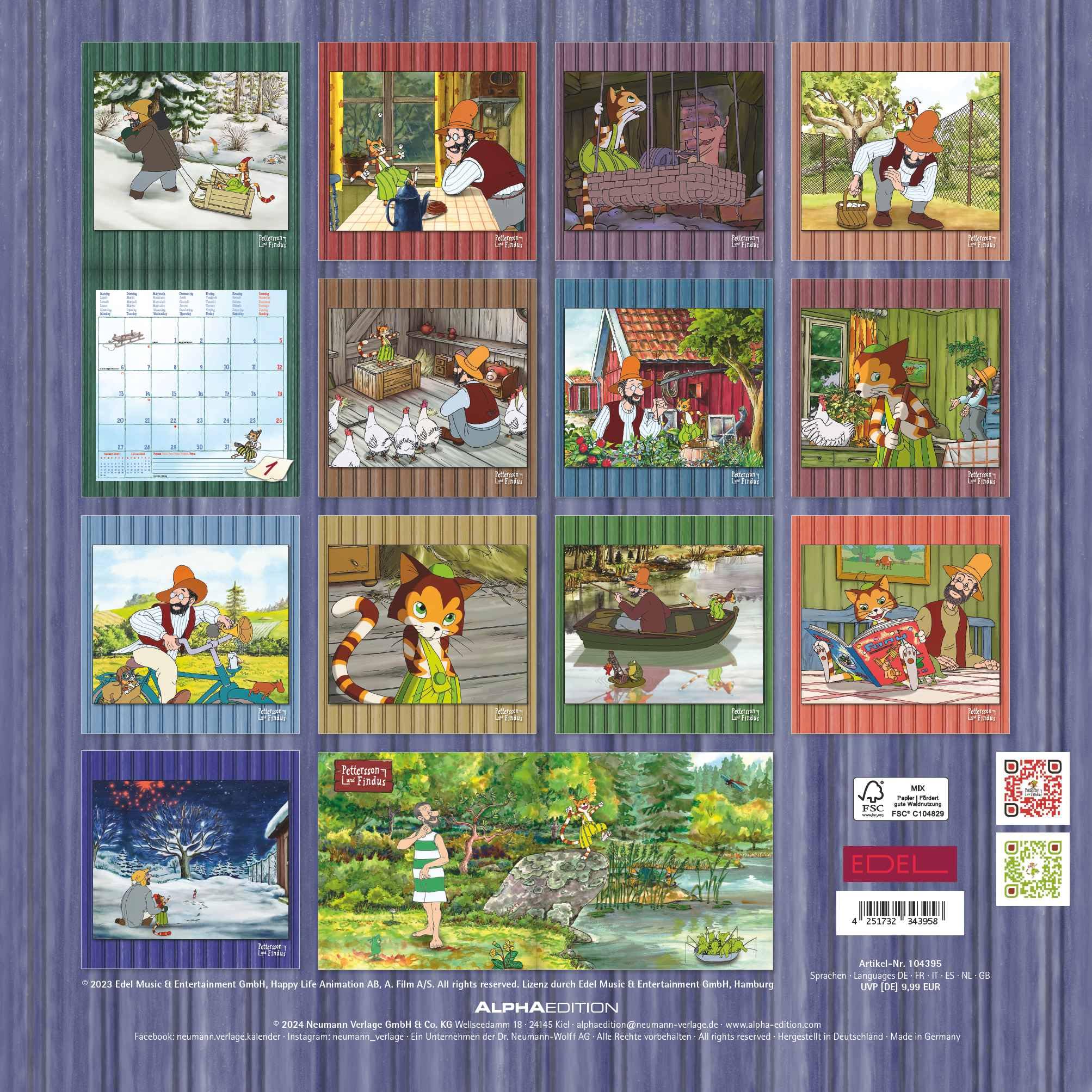 Alpha Edition - Calendario 2025 Pettersson & Findus 30 x 30 cm, calendario per bambini con immagini di alta qualità per ogni mese, fasi lunari, date delle vacanze DE/AT/CH e calendario internazionale