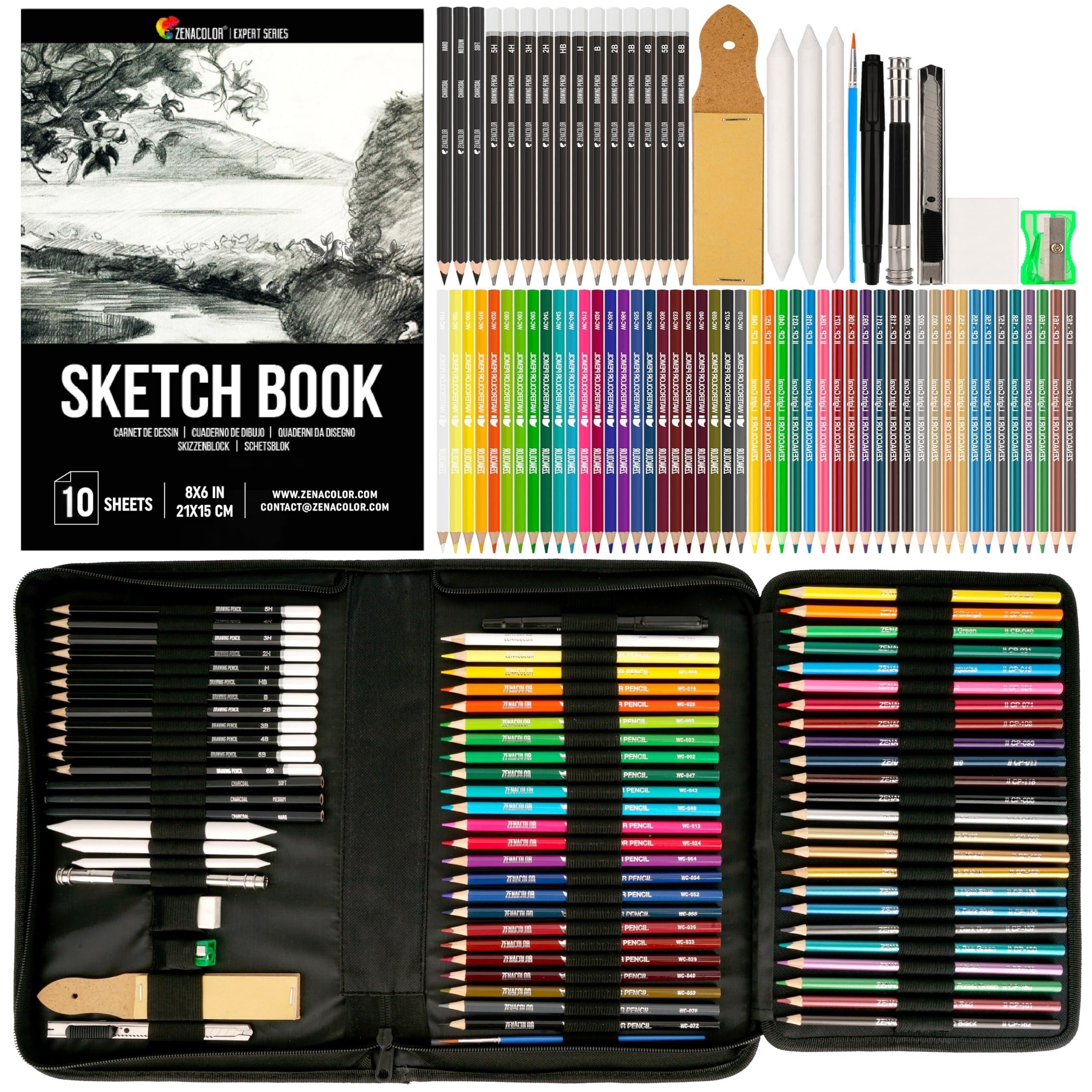 Zenacolor Kit Disegno Completo 74 Pezzi Album da Disegno Astuccio Portatile per Bambini e Adulti