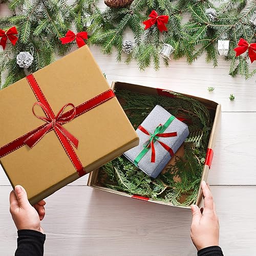 Miniatura 5 de Cinta de satén de Navidad de 50 yardas, cinta de satén de doble cara decorativa roja y verde con bordes dorados, cintas de satén de doble cara para