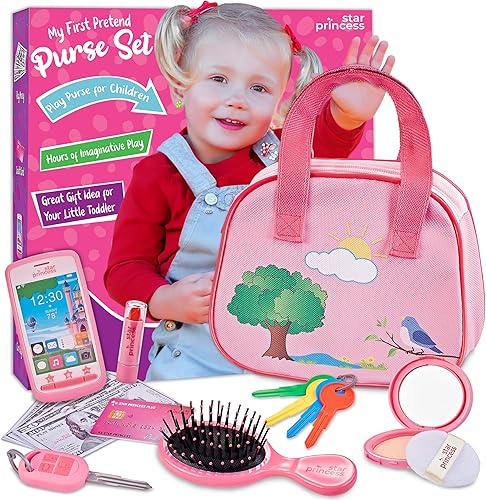 Bolsa de juego para niños de 3 a 5 años, 4 a 5 años, juguetes para niñas de 3 a 4 años con maquillaje de imitación, llaves, teléfono inteligente,
