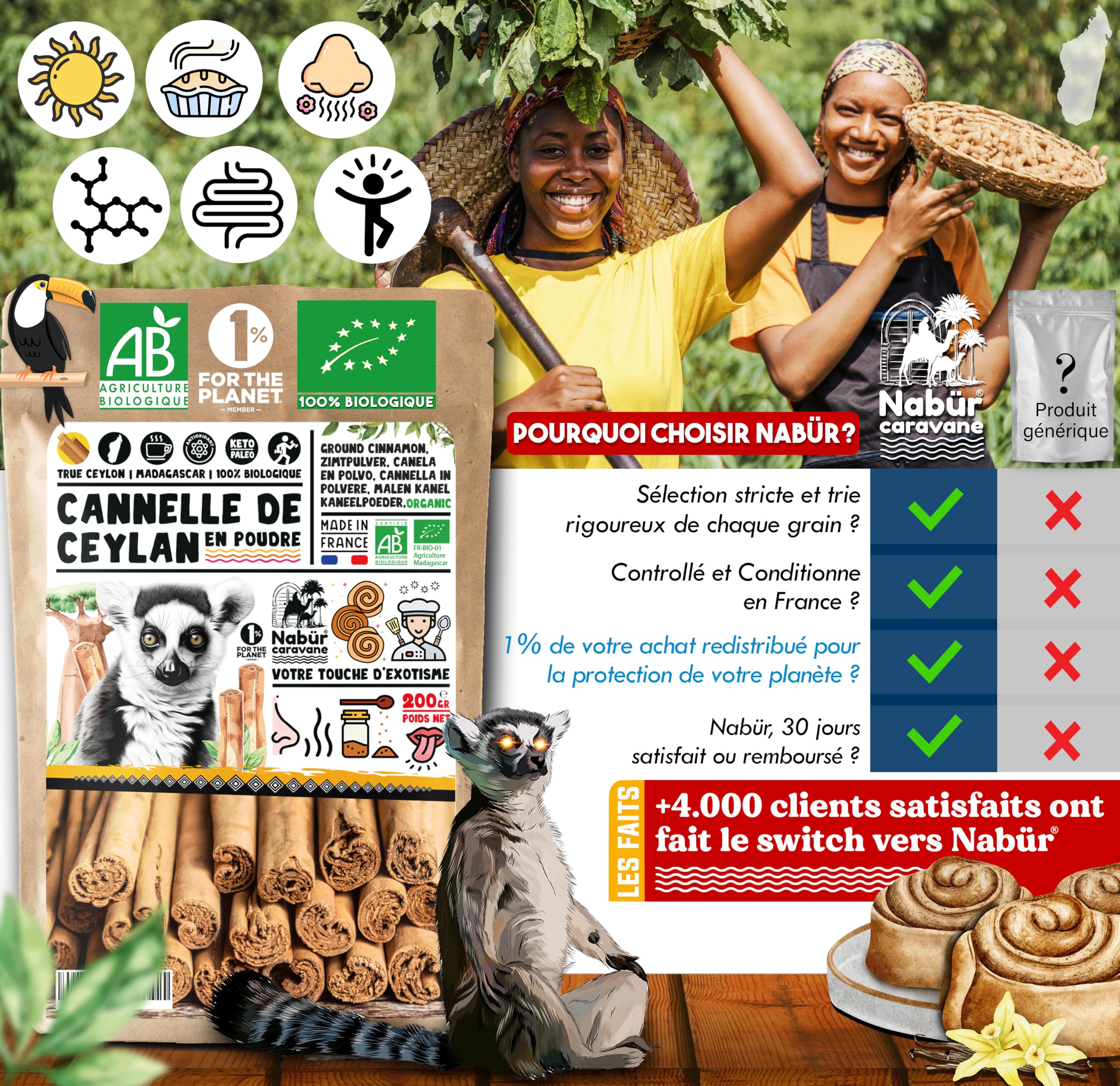 200 g Cynamon cejloński Bio w proszku z Madagaskaru, mielona cynamon cejlońska od Nabür