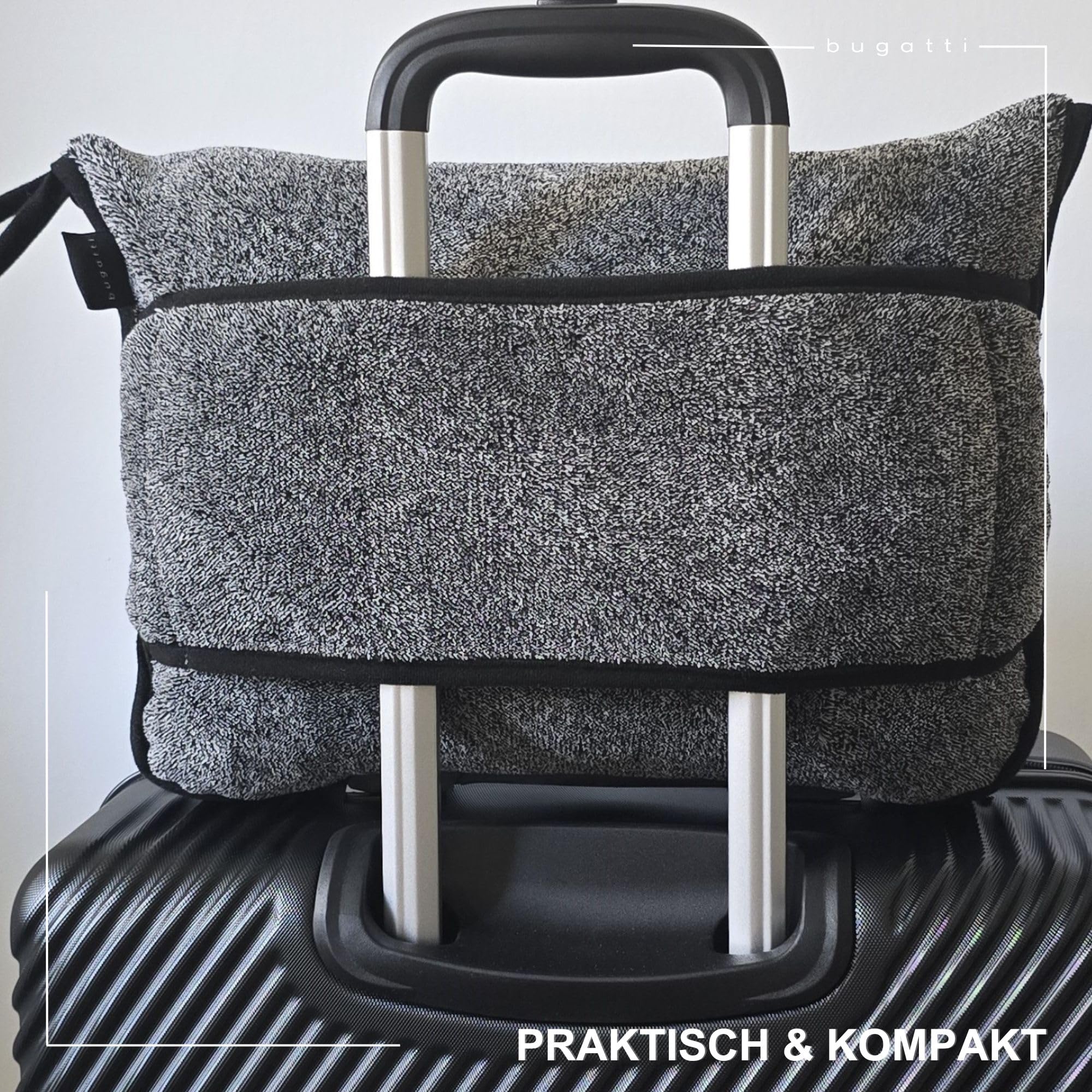 bugatti Reisedecke 130x150 cm - Reisekissen inkl. Decke, kuschelig weich & warm, Reise Decke grau