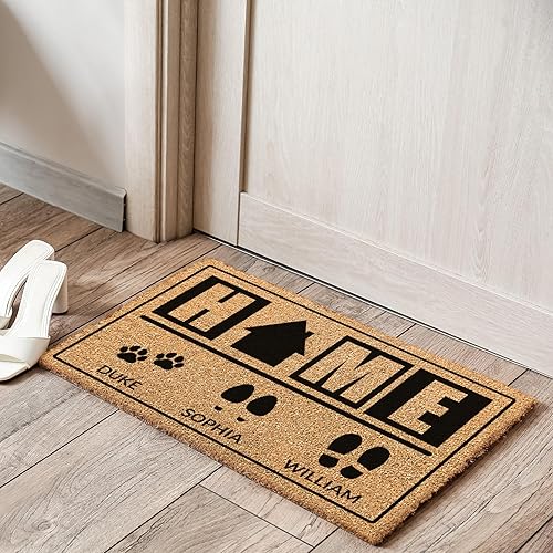 Miniatura 5 de Felpudo personalizado de fibra de coco  Personalizado con 3 nombres y 9 iconos  3 tamaños  Regalos de inauguración de la casa  Elegante felpudo para