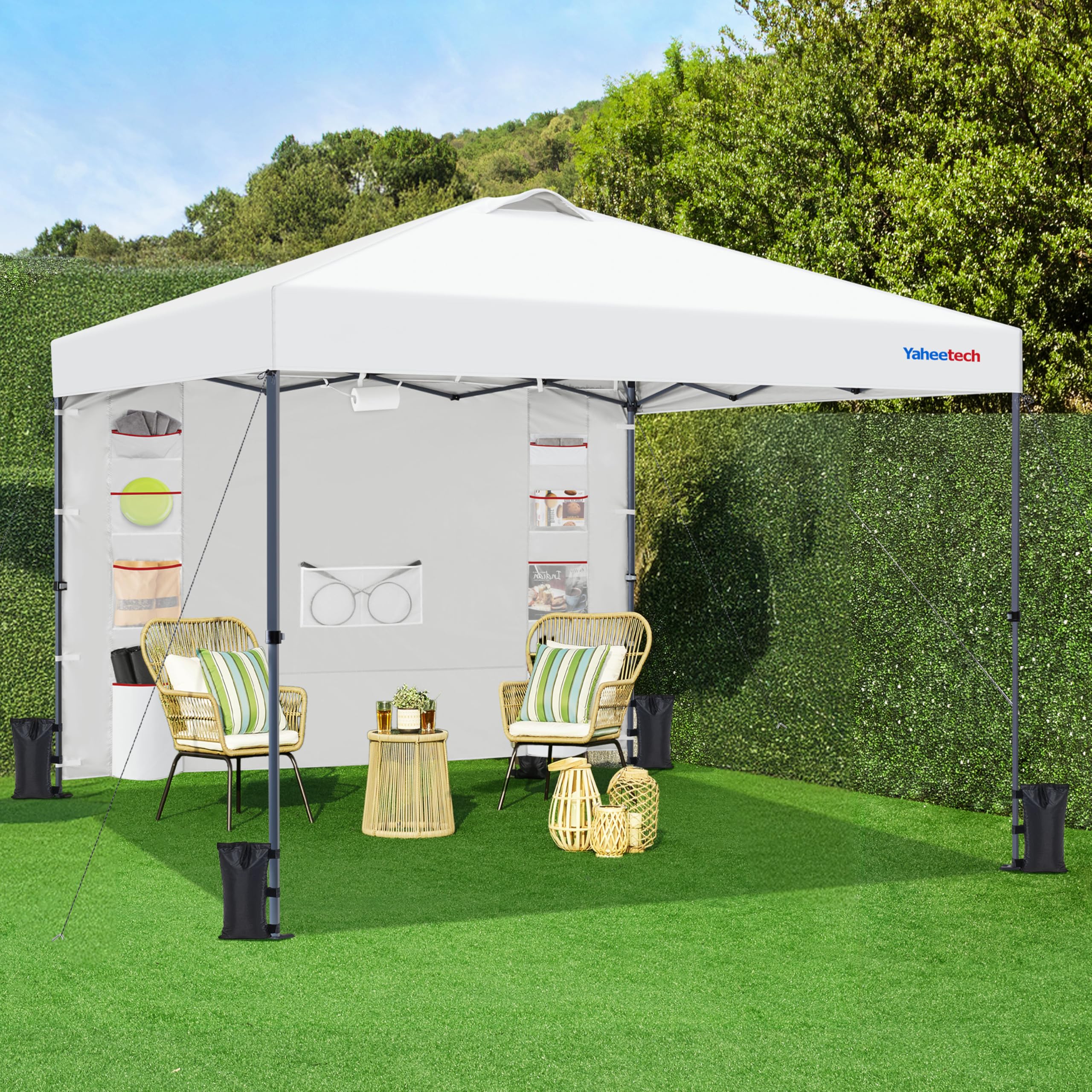 Yaheetech Tonnelle de Jardin Pop-up, Tonnelle Pliante Imperméable avec Parois Latérale, Barnum Pliant Anti-UV en Hauteur Réglable pour Jardin Terrasse Camping