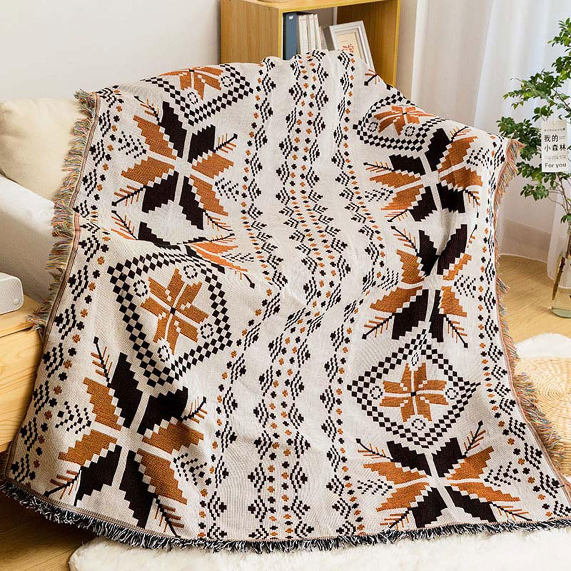 Aztec morbida Throw Coperte cotone intrecciato a maglia Tribale Popolare Geometric Pattern Coperta decorativa per divano Con Nappe Adatti Per Divano /Letto/Da Esterno (130x180cm/51.2x70.8in