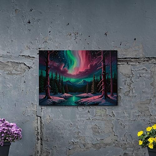 Miniatura 3 de Aurora Borealis, Northern Lights Art, framed canvas print, snow capped mountain landscape art, synthwave vaporwave, Art Decor, Arts