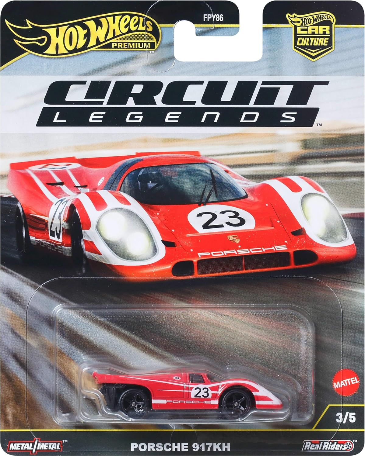 Hot Wheels Premium Car Culture Collectible Toy Car, 1:64 Scale Die-Cast Porsche 917K, Circuit Legends Vehicle with Real Riders Tires