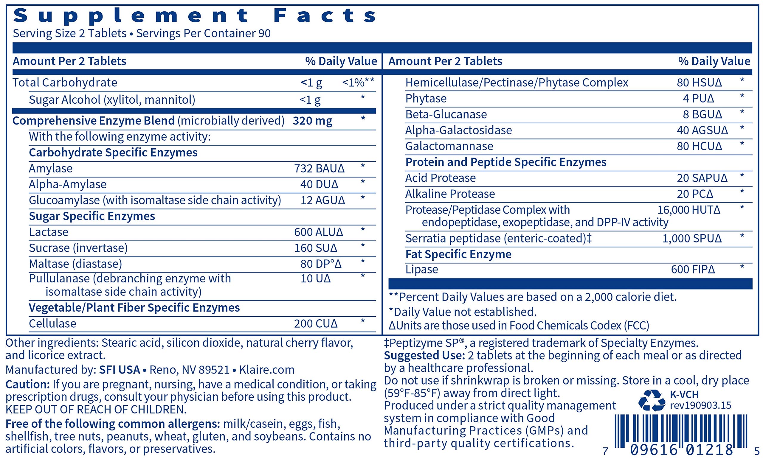 Klaire Labs VitalZymes Chewable Digestive Enzymes Broad Spectrum