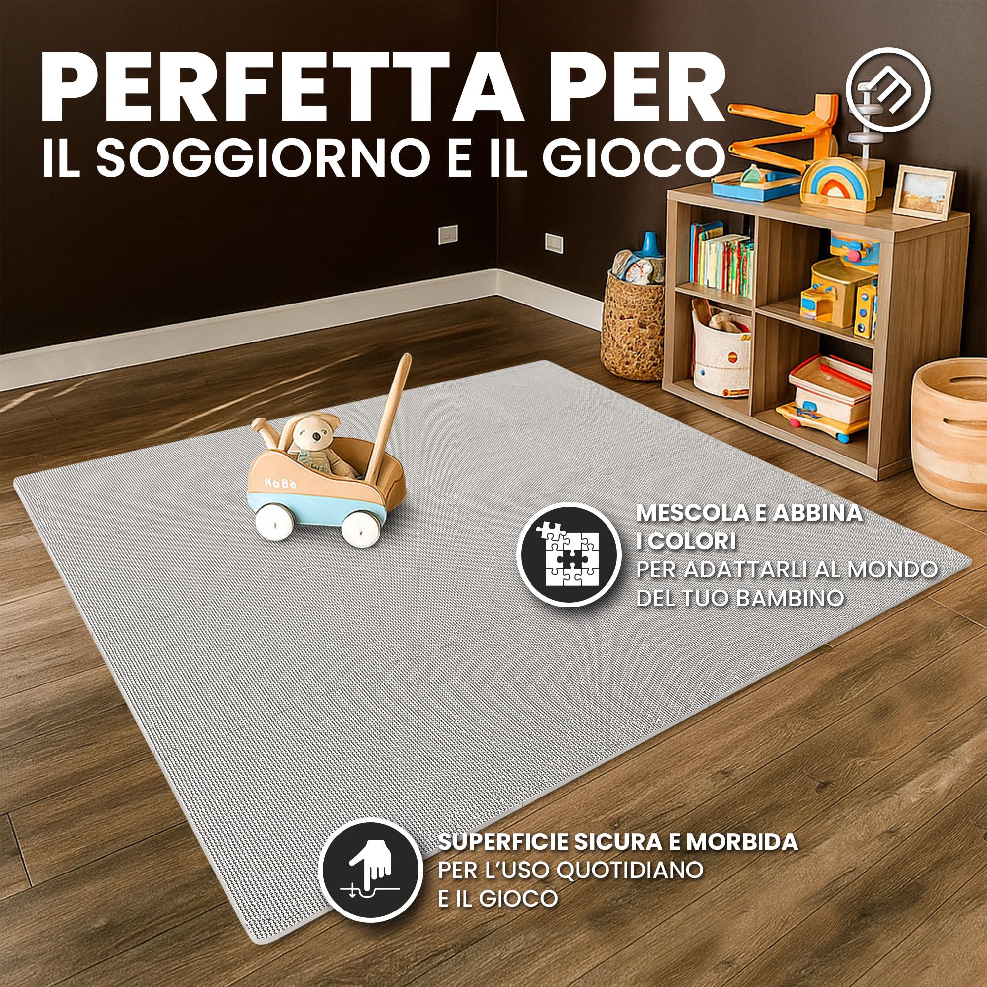 Tappeto da ginnastica a puzzle – set di 18 pezzi | superficie di protezione per pavimenti | materassino per palestra, workout, fitness | tappetino facile da pulire | efficace contro i liquidi e urti