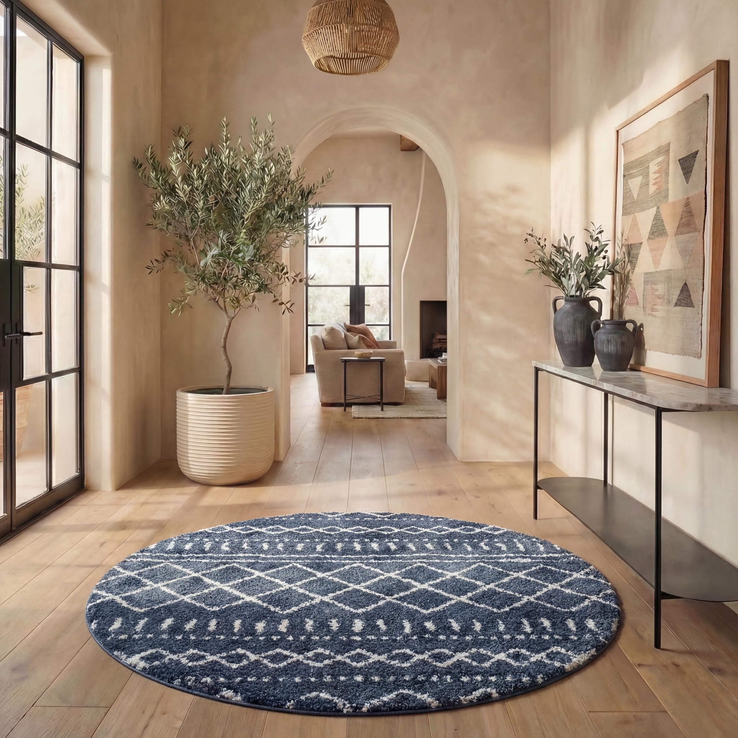 SAFAVIEH Area Rug 8' Round - Arizona Shag Collection - Slate Blue &amp; Ivory, Non-Shedding &amp; Easy to Clean, Plush Thick Pile, Ideal for Living Room, Bedroom, Dining Space (ASG741L)