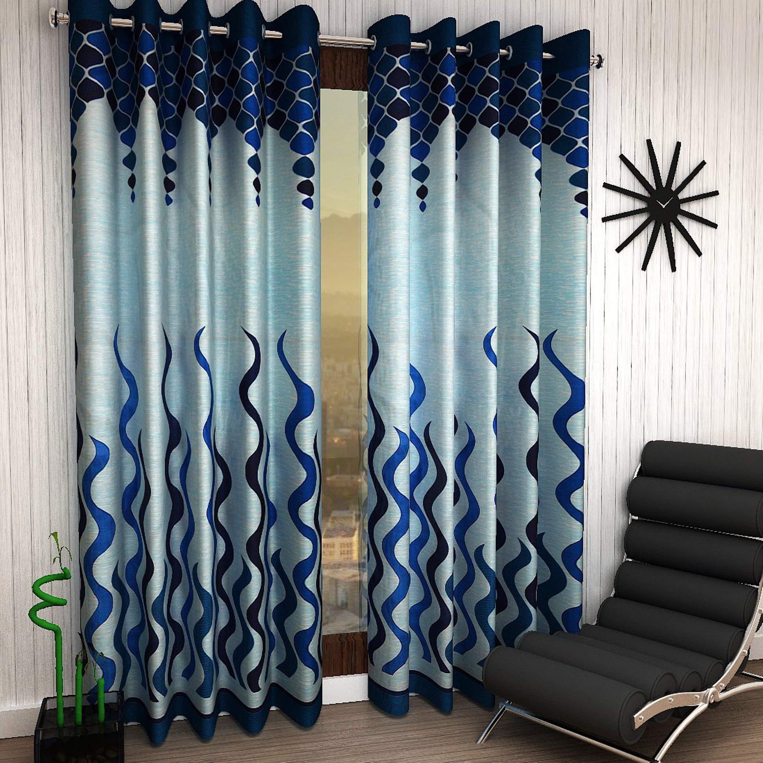 2 Piece Wave Printed Panel Curtains for Window 5 Feet, Blue (Blue, Window - 5 Feet)