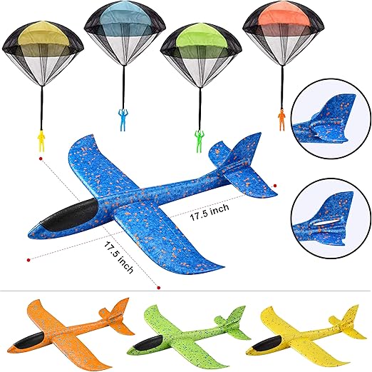 JOYIN 8 Pack 2 in 1 Foam Airplanes and Parachute Toy Combo