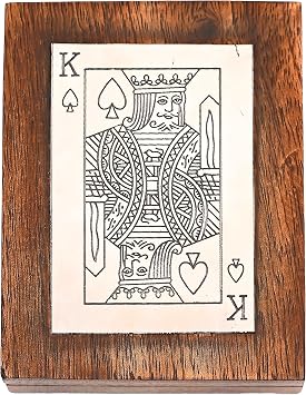 Handmade Wooden Classic Playing Traditional Handcrafted Storage Box King Playing Card Box Holder Organizer with Brass King Design Brown Design-2