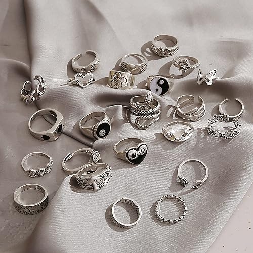 Miniatura 7 de Vintage Silver Open Punk Rings for Men Women 24PCS Adjustable Rings Alt Rings Chunky Silver Rings Bulky Rings Hippie Rings Cool Gothic RingStatement