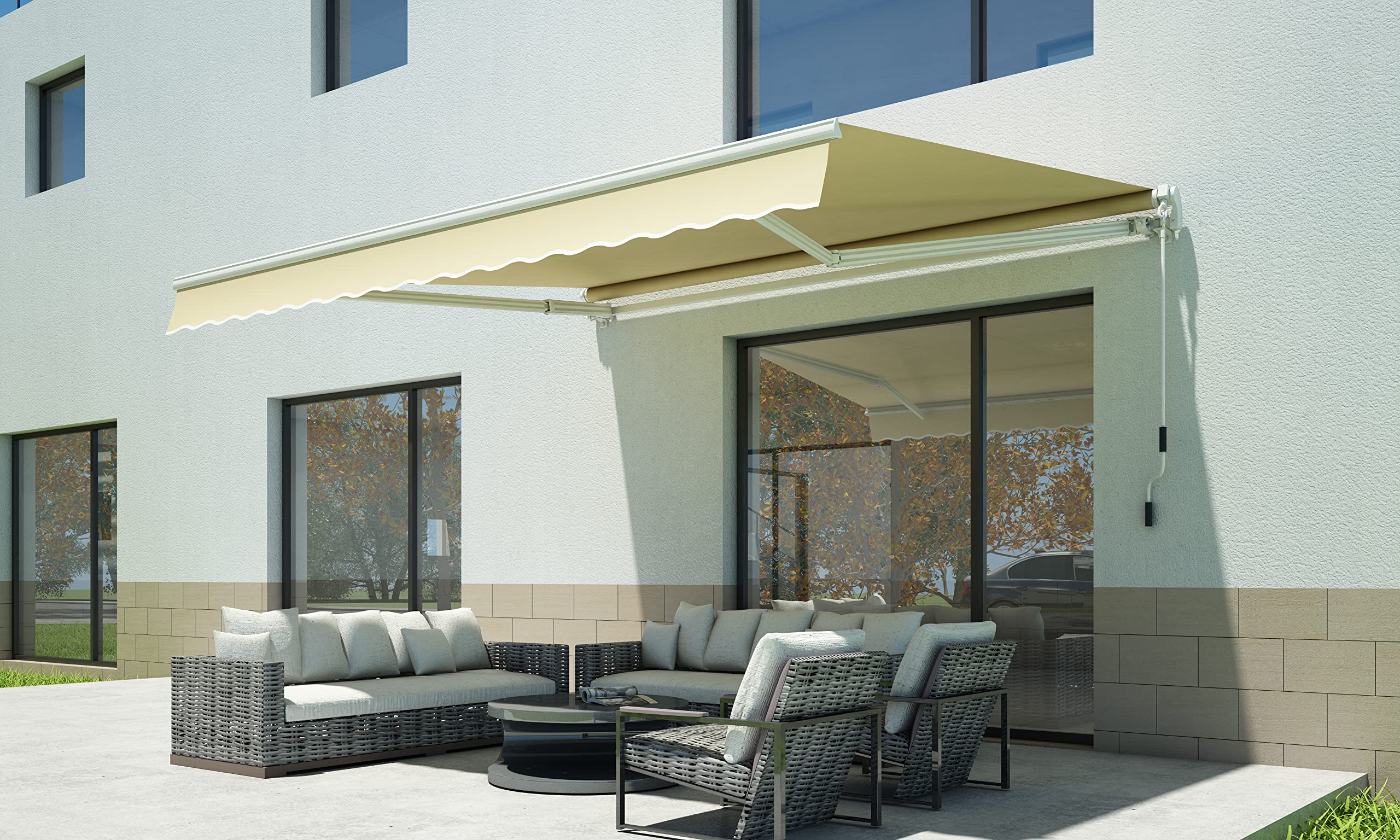 home Trends Mantovana per tende da sole, tessuto di ricambio per tende da sole, tessuto per tende da sole in poliestere protezione solare già cucita con bordatura, diverse misure e colori (P1021