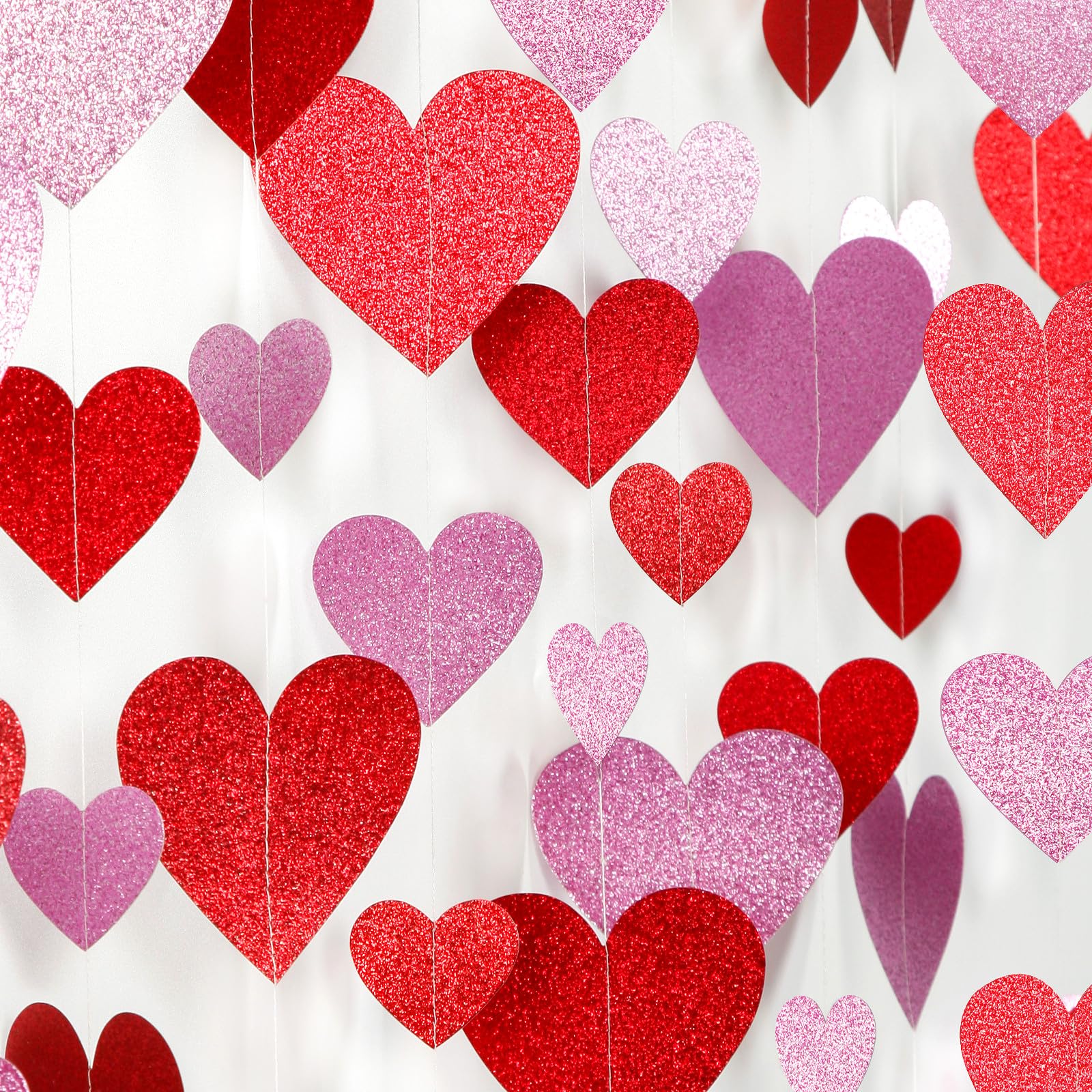 Guirnalda de corazón para decoración de fiesta del día de San Valentín, 6 serpentinas colgantes de amor rosa y rojo, romántica noche especial, baby shower, boda, aniversario, galentinas, decoración de