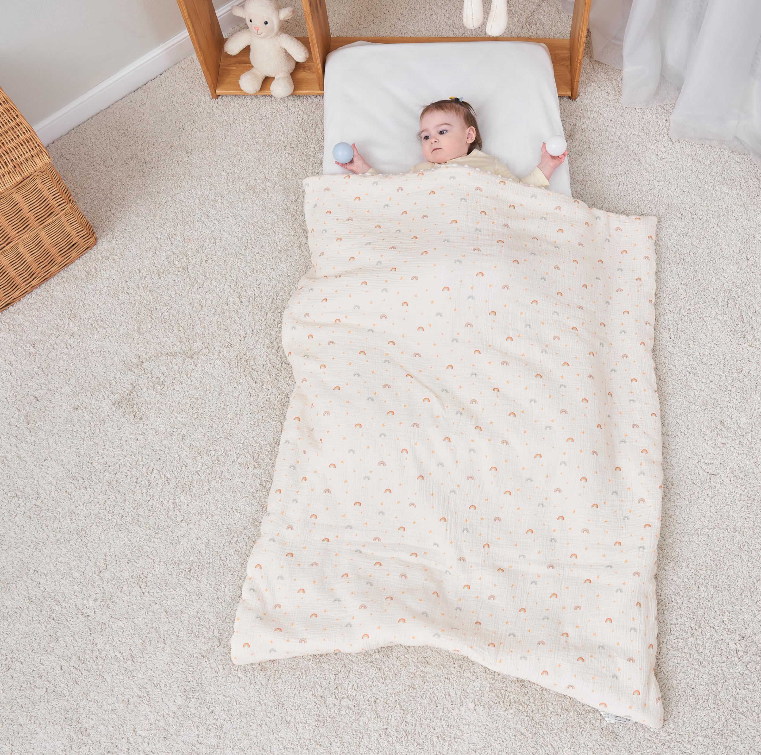 Manta Cuna Bebe Suave De Algodón Muselina Oeko Tex para Recien Nacidos Y Niños - 75x100 Cm- Edredon De Cuna 60x120 Cm - Manta Criança para Cama Infantil - Mantita Bebe- Arrullo para Verano E Invierno