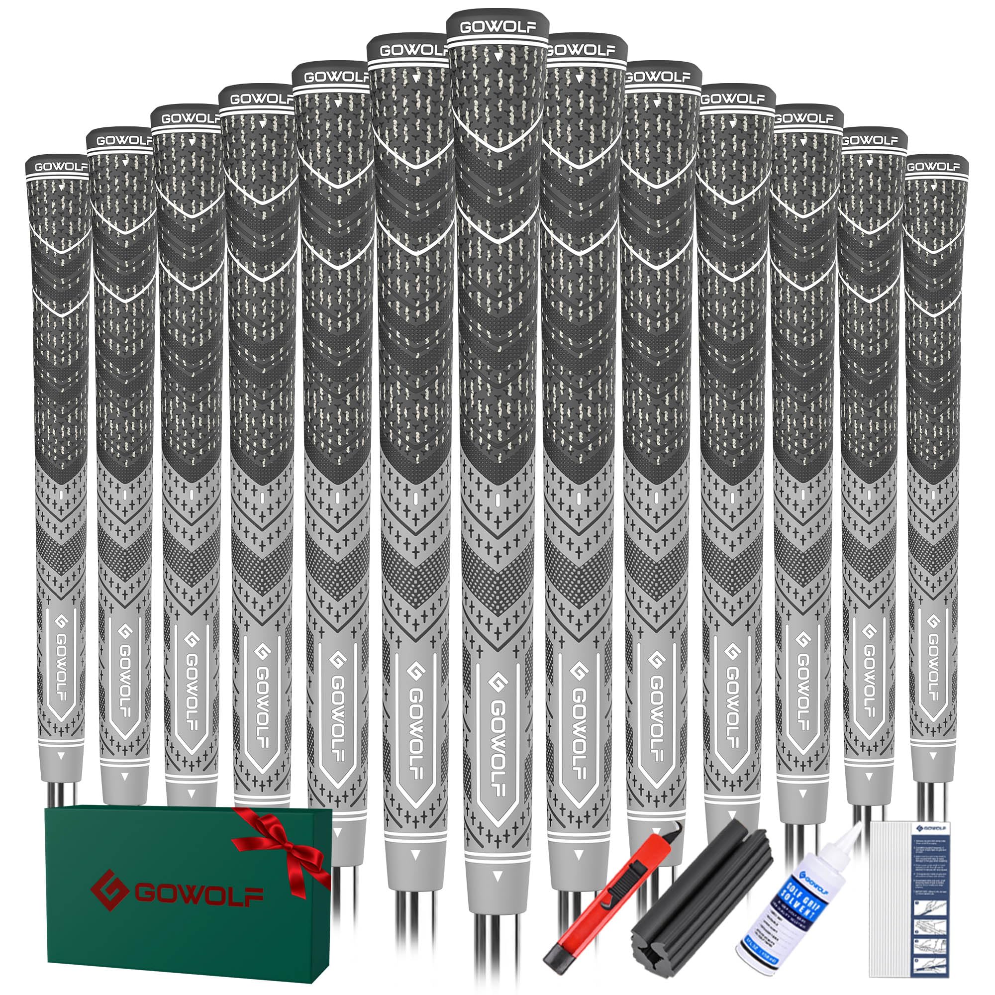Gowolf Cross Corded Golf Grips for Men, Multi-compound Hybrid Golf Club Grips 13 Pack with Tape or Full Regripping Kit, Low Taper Design for Better Control &amp; Non-slip Performance