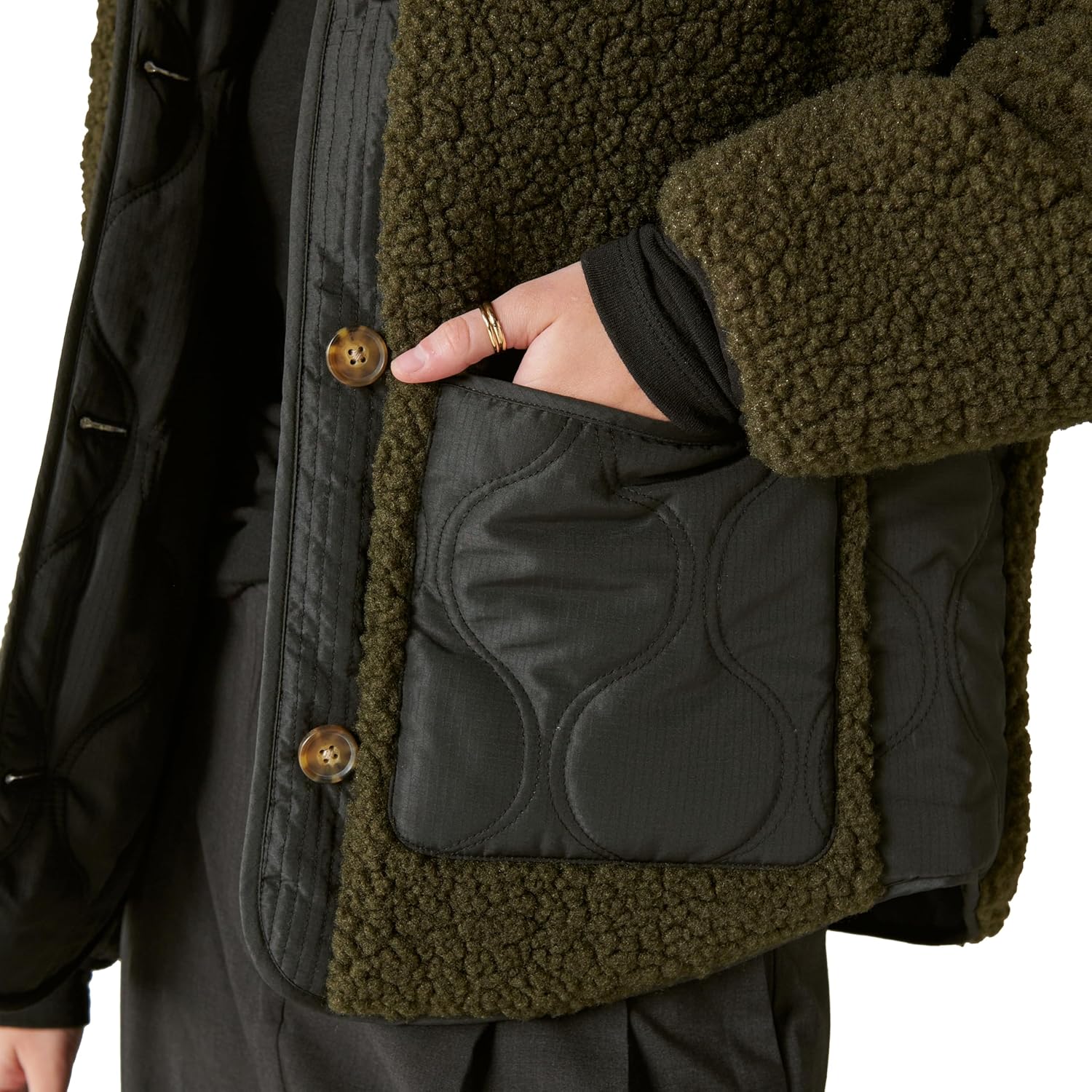 Lucky Brand Women's Reversible Mixed Media Faux Shearling Jacket - Image 3