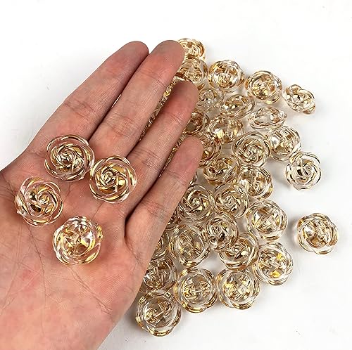 Miniatura 6 de 50 botones acrílicos dorados transparentes con vástago para coser botones, camisa, artes y manualidades, 0.591 in