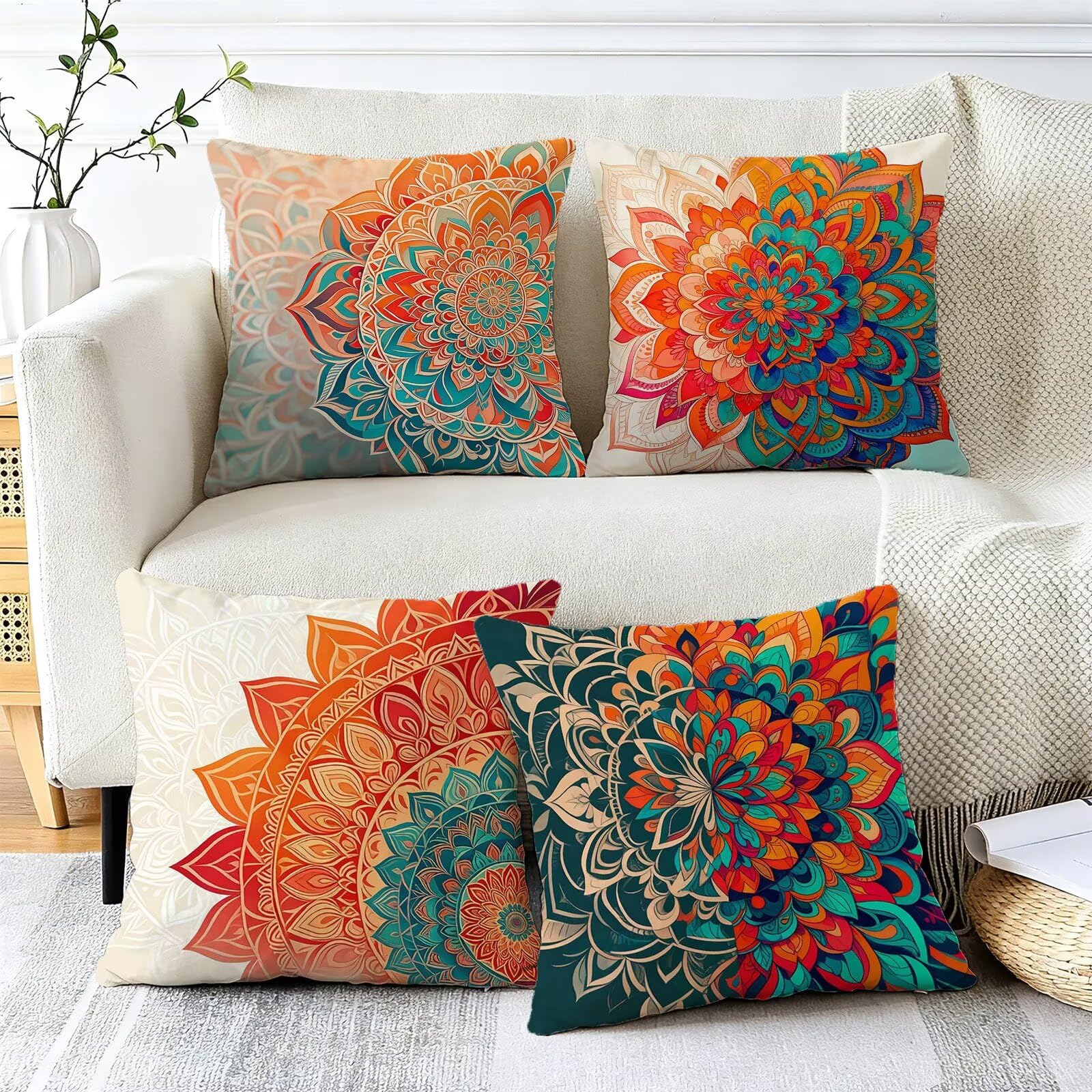 Cojines Exterior Color Naranja Funda Almohada 45x45cm Juego de 4, Cod-506