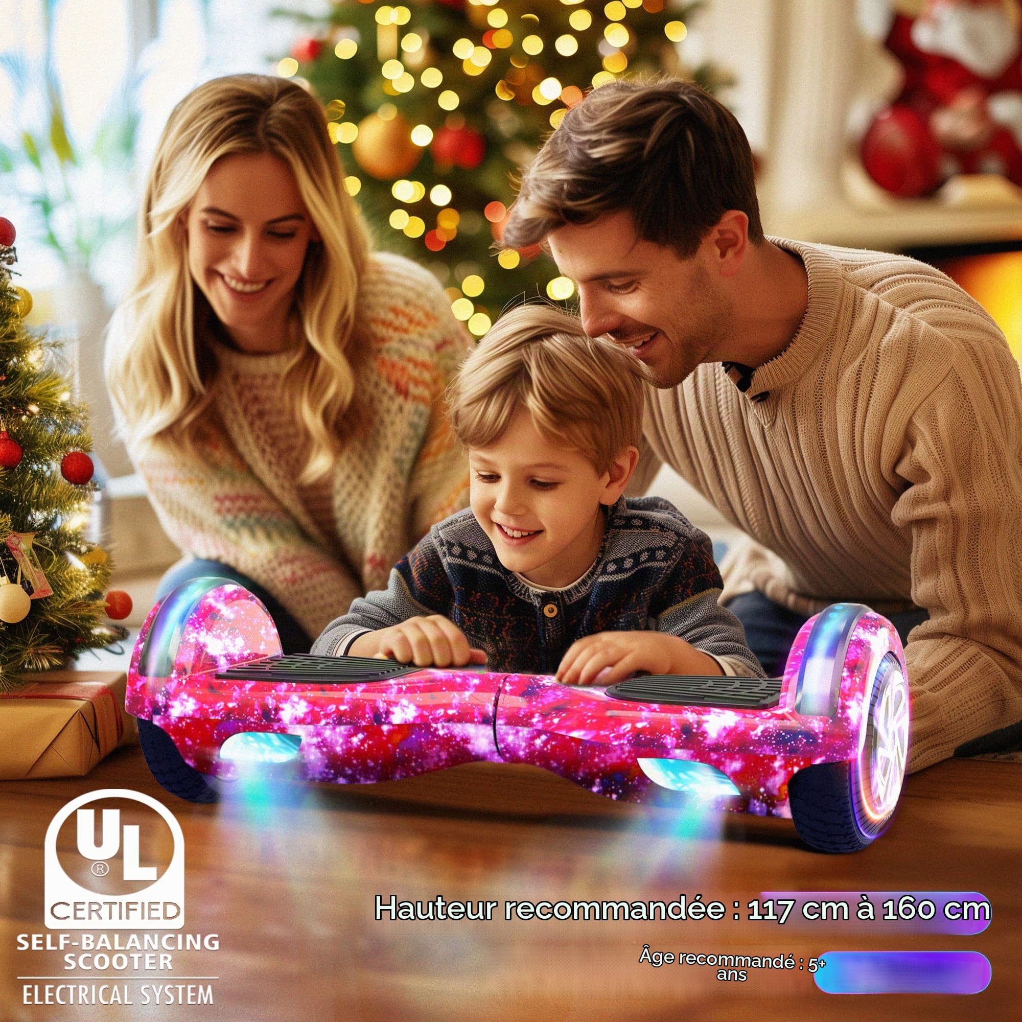 Hoverboard avec lumières LED, roues lumineuses LED, Hoverboard auto-équilibrant avec technologie d'équilibre actif, Ne comprend pas l'hoverkart