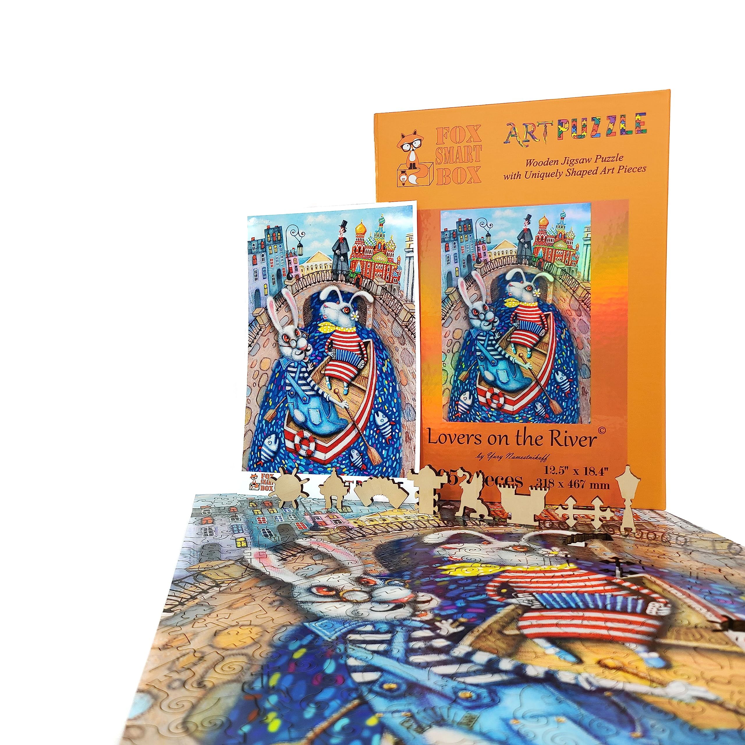 FoxSmartBox - Puzzle in legno per adulti, forma unica, 405 pezzi, motivo: amanti del fiume