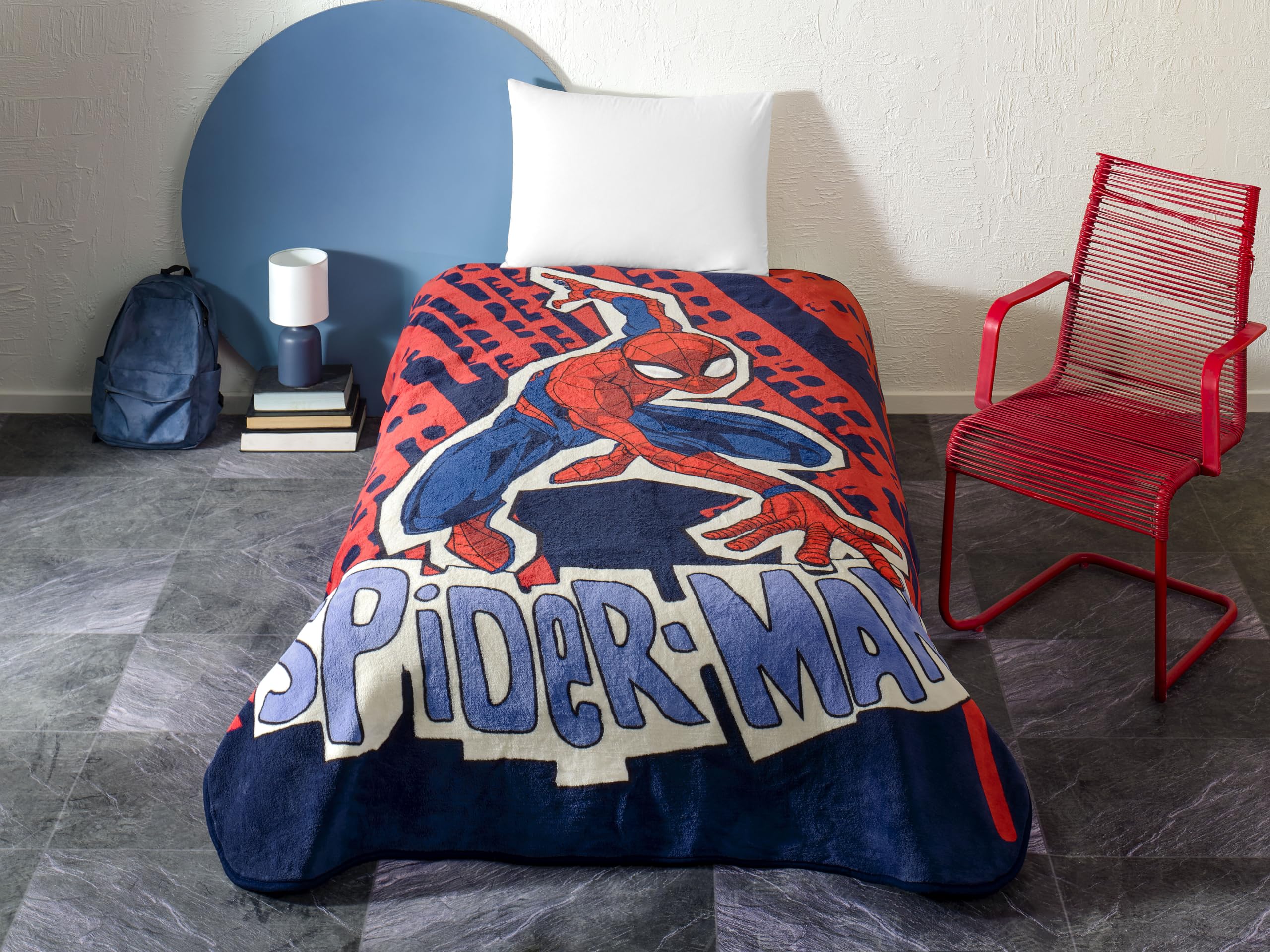 TAÇ Spiderman Block Çizgi Film Karakteri Pamuk-Polyester Karışım Battaniye, Kırmızı, Mavi, Tek Kişilik