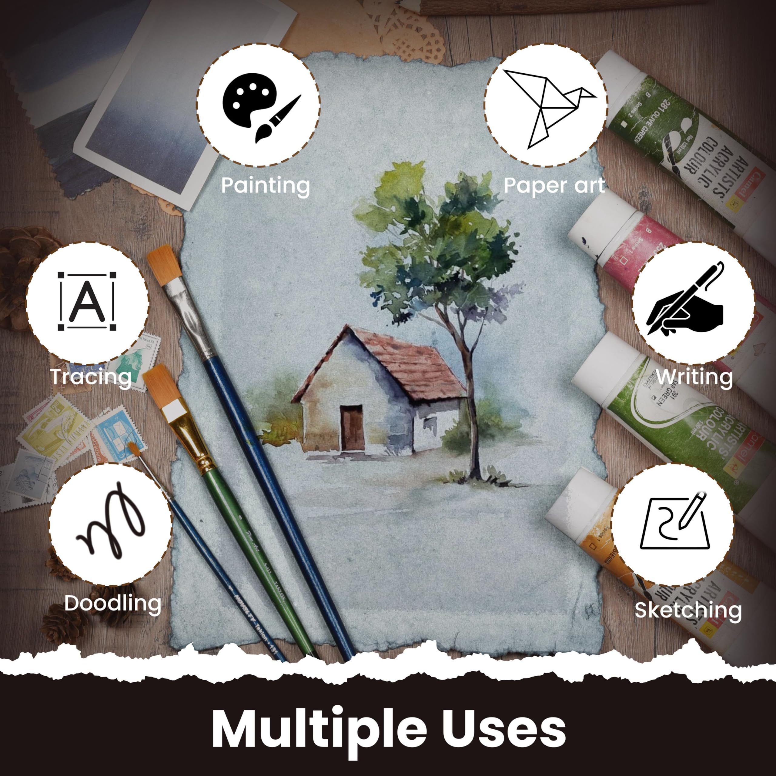 Papier aquarelle – 24,5 x 30,5 cm – Papier aquarelle mixte – 200 g/m² épais en coton vierge fait à la main – Ton gris
