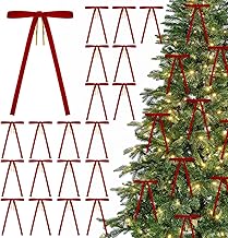 G2PLUS 24pcs Velvet Christmas Bows: Red Gift Bows, 13 x 18 cm with 15 cm Thread, for Christmas Tree, Gift Wrapping and Wedding Decorations