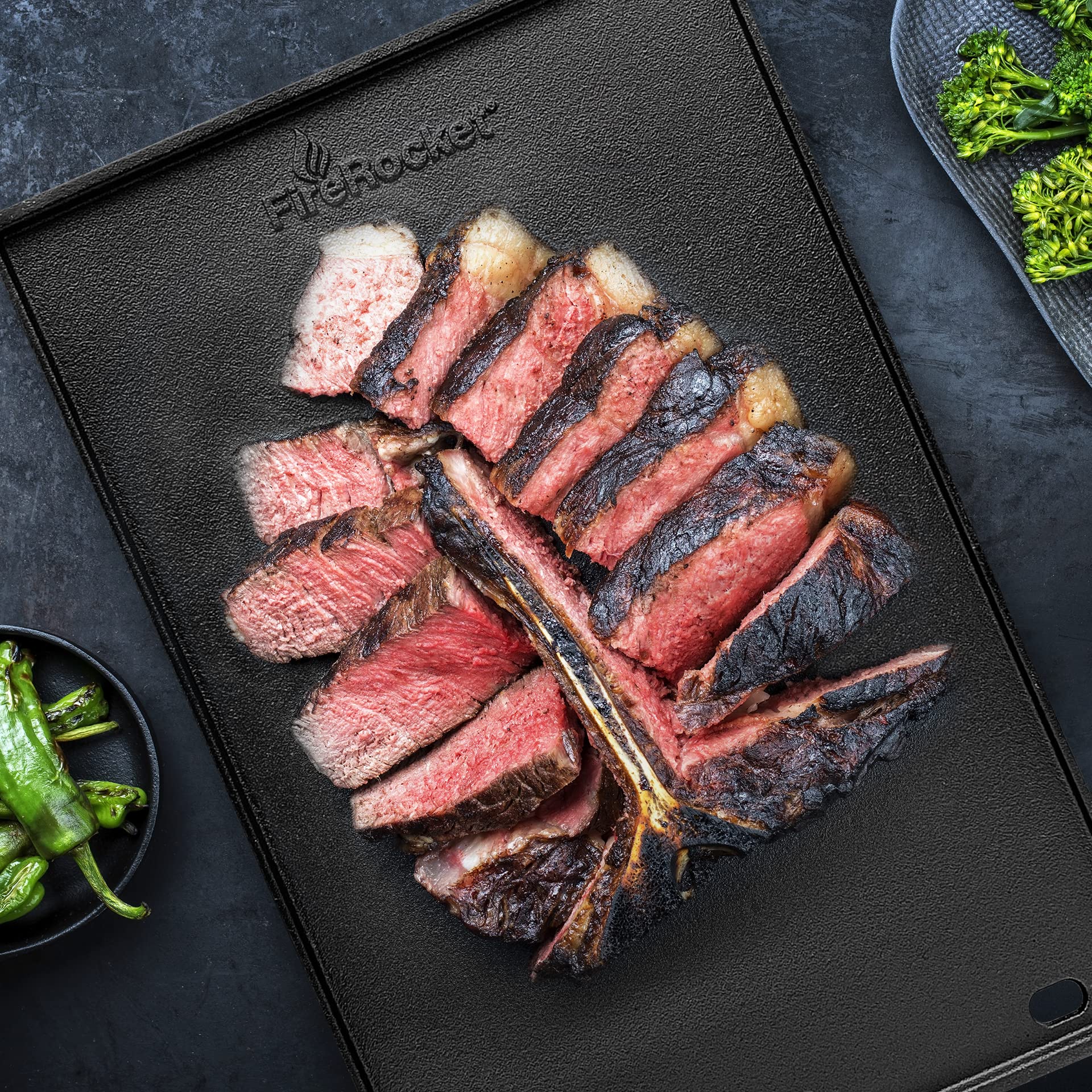 Hiorucet Gusseisen-Grillplatte 45,7 Cm – Große Flache Platte Für Gasgrill & Herd, Indoor/Outdoor, Mit Griffen