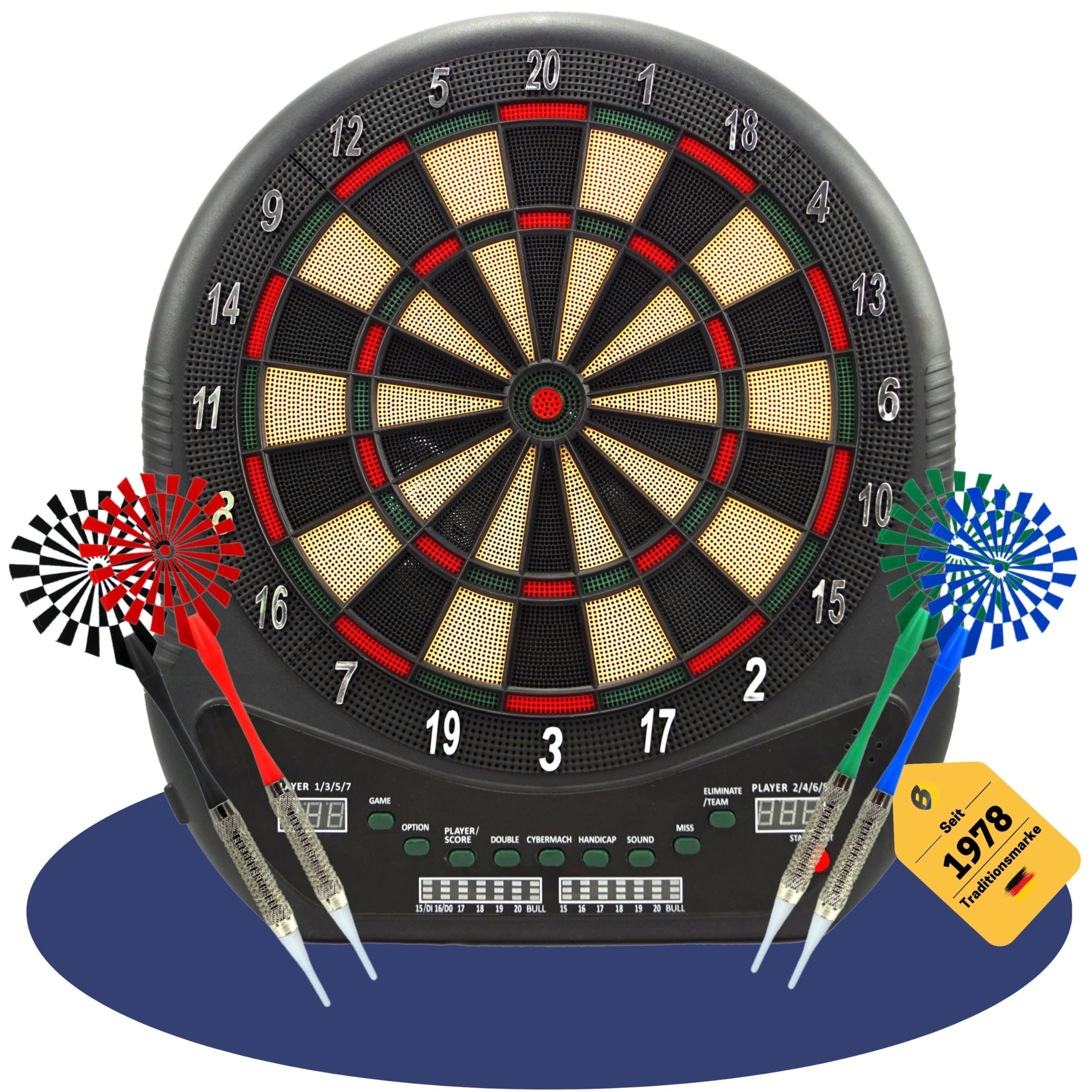 Best Sporting Blackpool elektroniczna tarcza do darta, elektroniczna tarcza do darta ze wskaźnikami LED, 12 rzutek do darta i zapasowymi końcówkami, wysokiej jakości automat do darta dla 8 graczy
