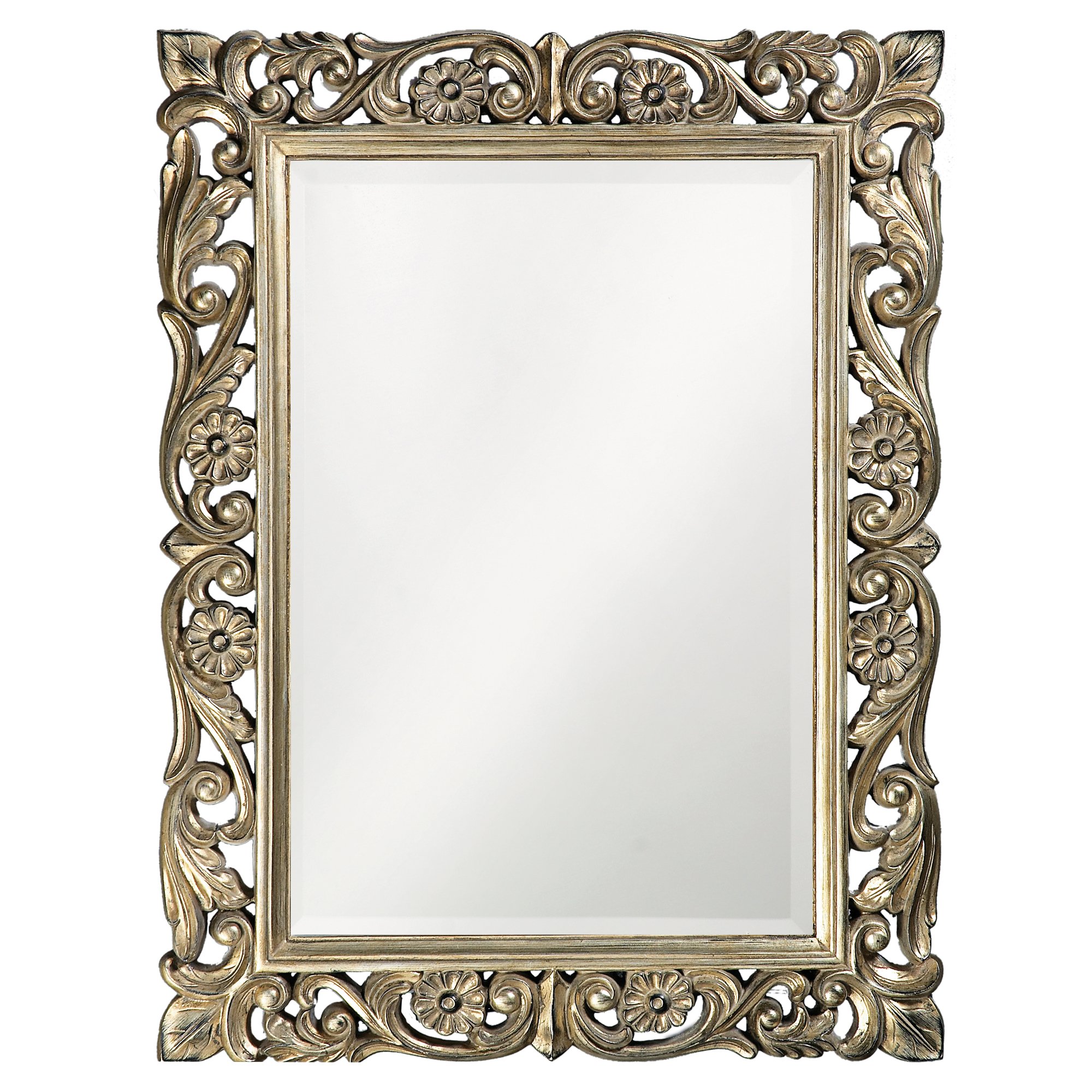Howard Elliott Chateau Rectangular Hanging Wall Mirror, Scroll Work Frame, Home Decoration Framed Mirrors for Bedroom, Bathroom, Entryway, or Any Room, French Pewter, 31.5 x 42 Inch