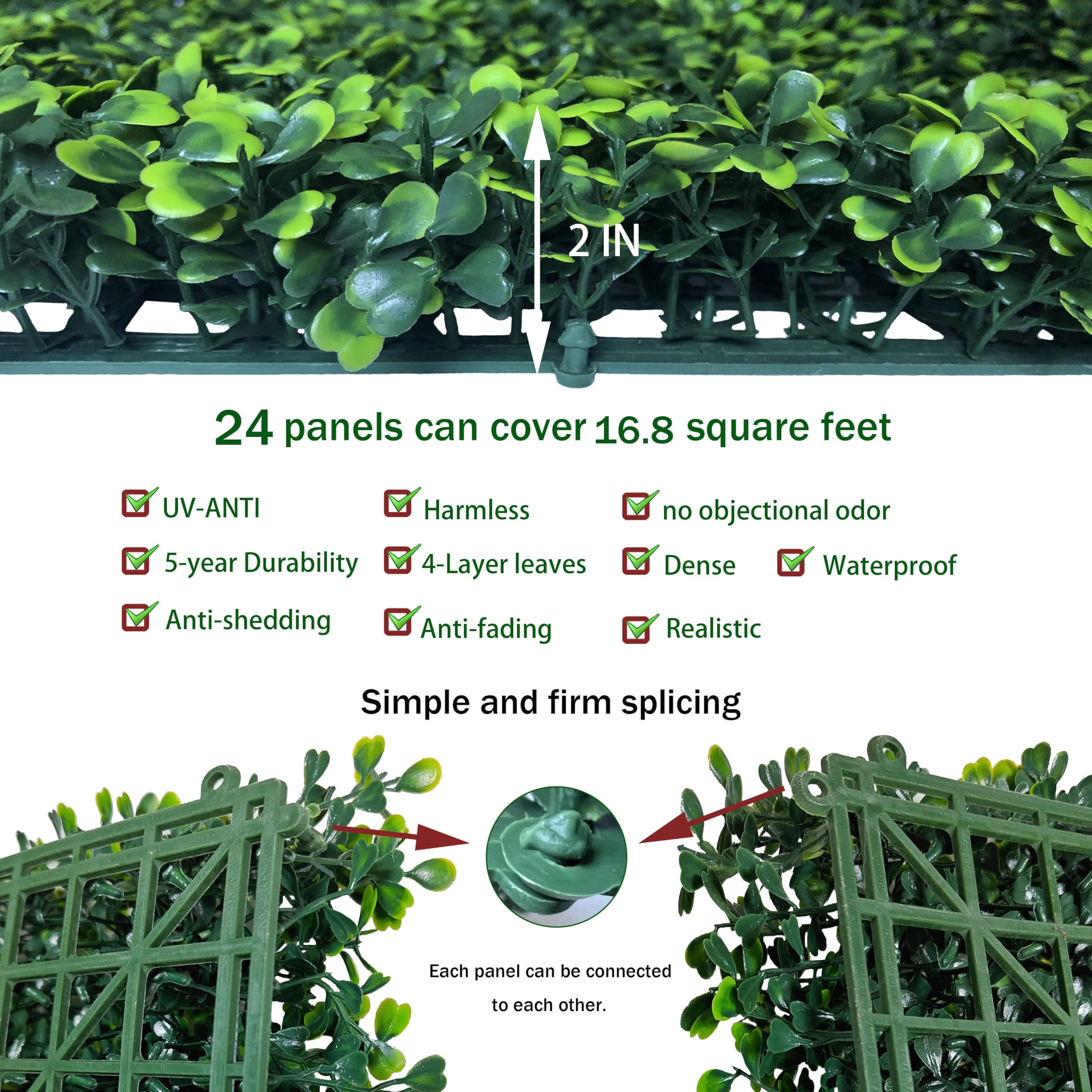 ODTORY Artificial Grass Wall Backdrop Panels,16 X 12 in 12P(16 sqft) UV-Anti Greenery Boxwood Panels for Indoor Outdoor Green Wall Decor & Ivy Fence Covering Privacy: 10*10IN 24P