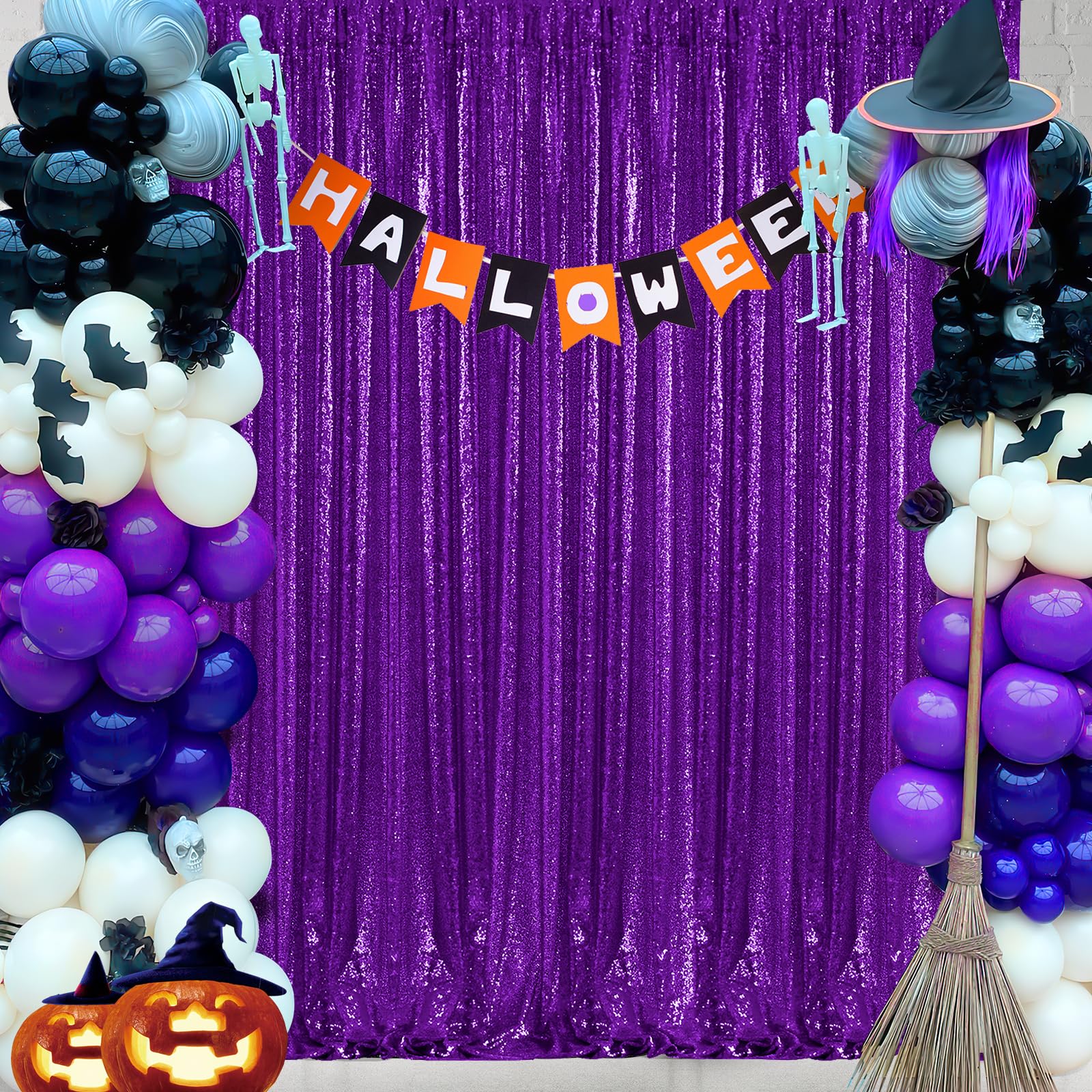 B-COOL Purple Sequin Backdrop Curtains 4 Packs 2ftx8ft Sparkle Backdrop Fabric Glitter Backdrop for Party Ceremony Wedding Birthday Decoration