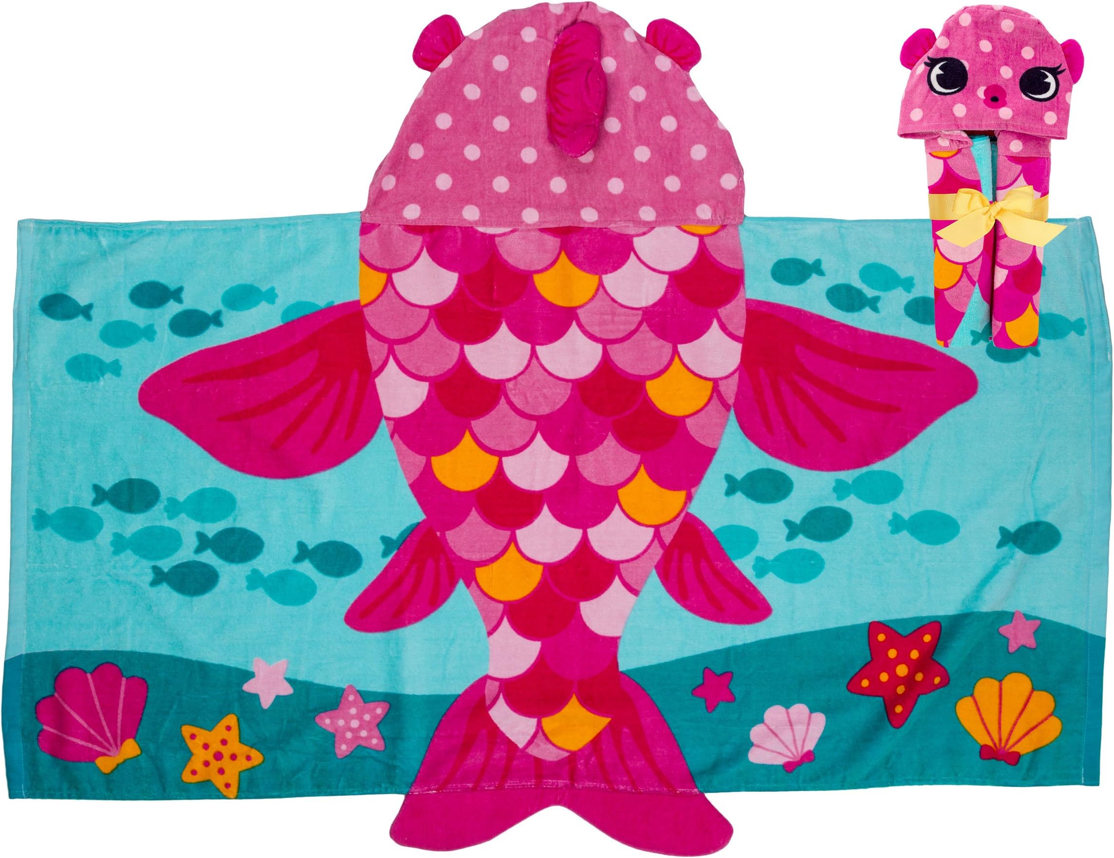 Stephen Joseph, Kids Hooded Beach Towel for Girls & Boys (3-8 Years), Toddler Poncho Bath Towel with Hood, Soft Absorbent Cotton, Large 46โx 23.5โ, Fish