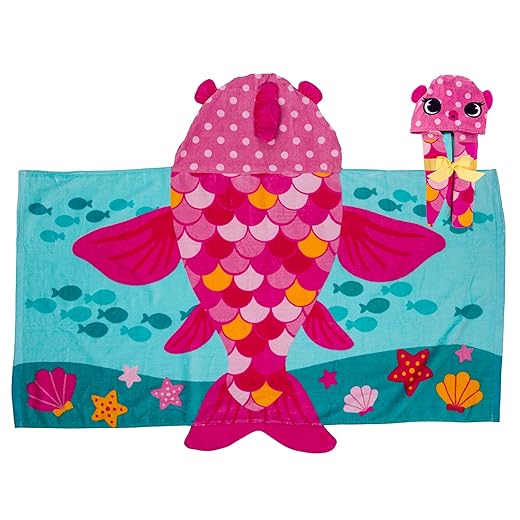 Stephen Joseph Unisex Kids Bath and Beach Soft Cotton Velour Hooded Towel, Size 46”x24”