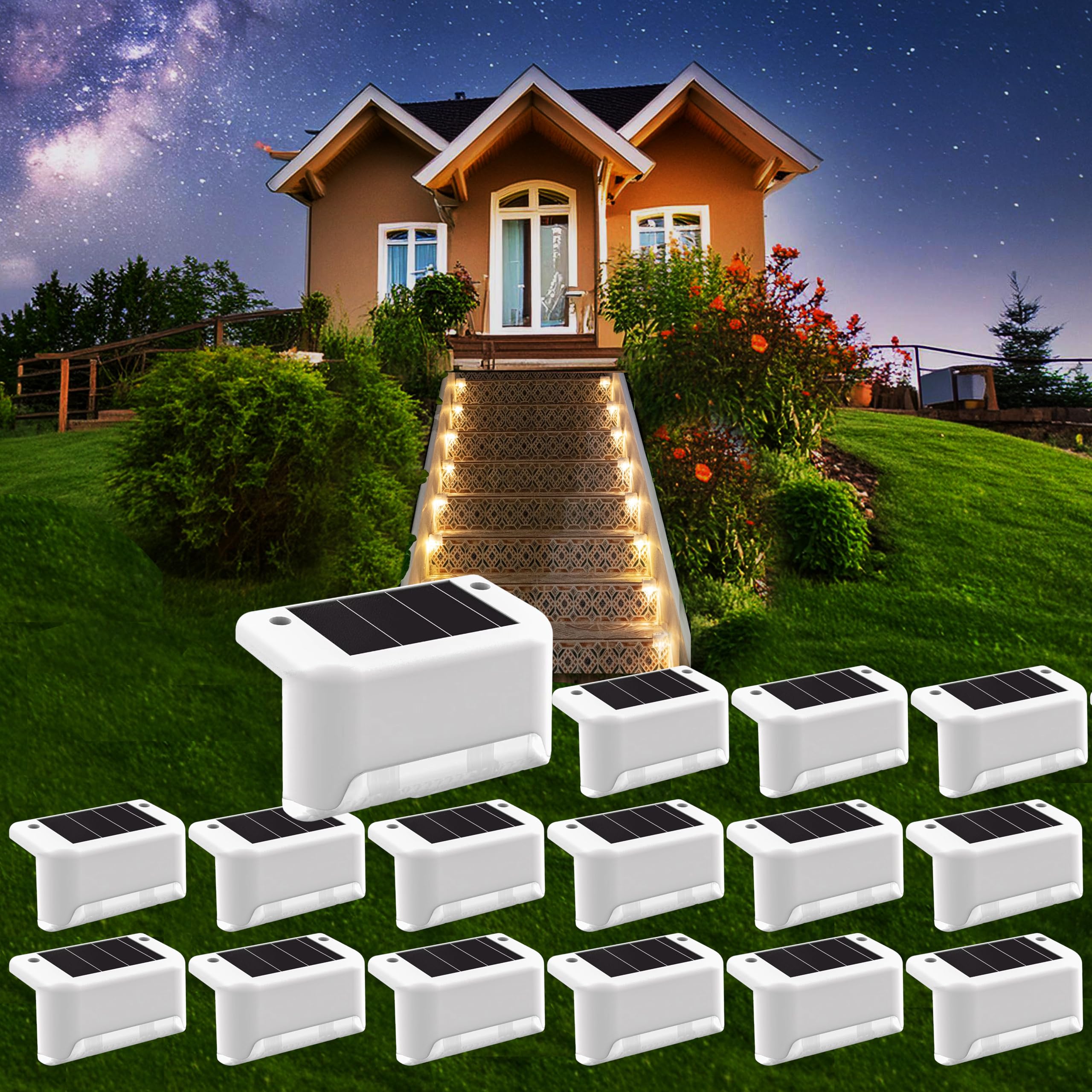 Liiisi 16 Unidades luz solar Escaleras, Decoracion terraza exterior, Luces Solares Escalones Exterior, Valla, Patio, Terraza, Canalón, Solar Lights Outdoor, Luz Cálida.