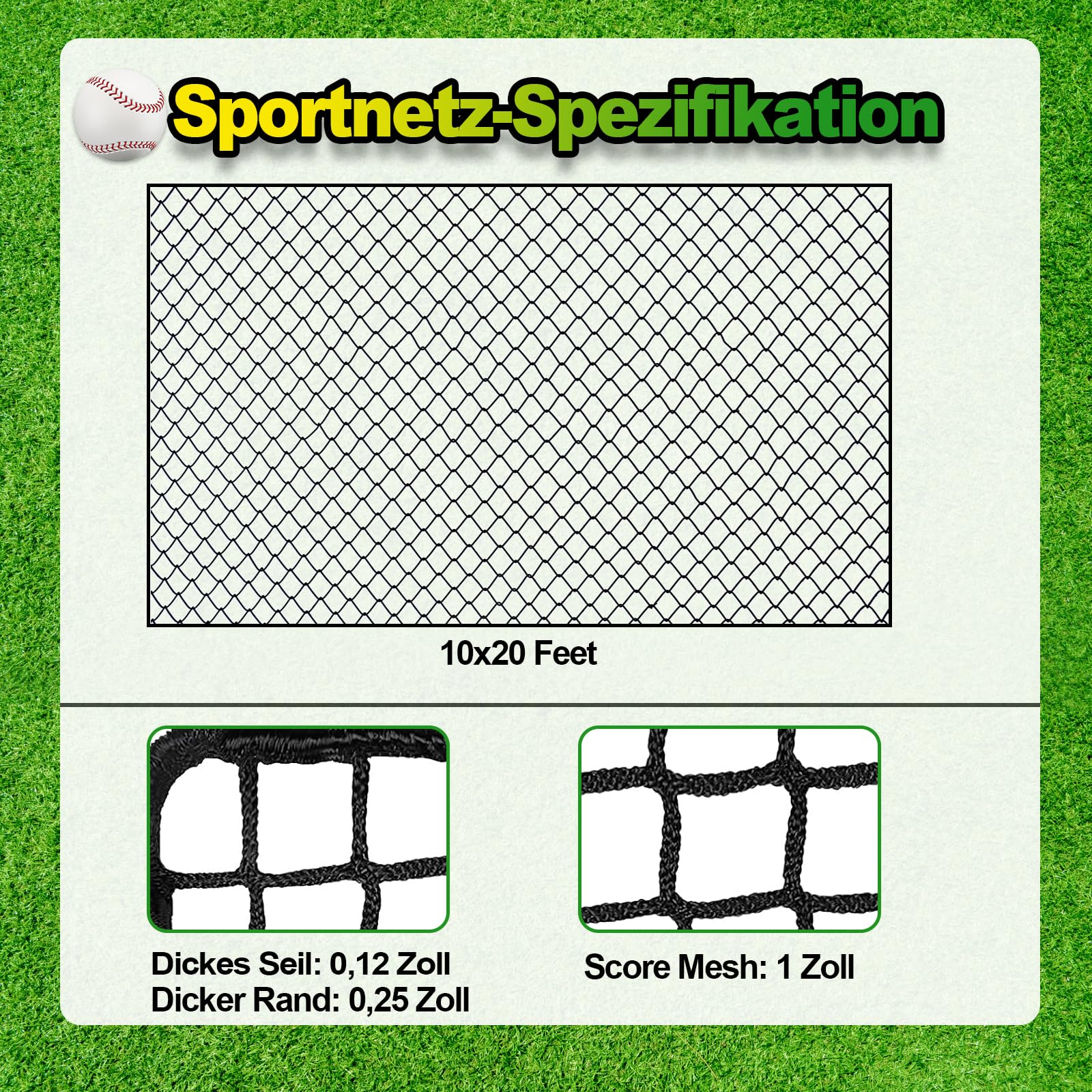 Golfnetz, Golf-Übungsnetz (nur Netz), 3 x 6 m,Robustes Nylon-Schlagnetz für Golf, Baseball, Hockey