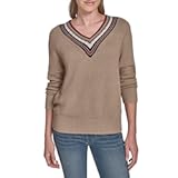 Women&apos;s Solid V-Neck Pullover Tipped Sweater