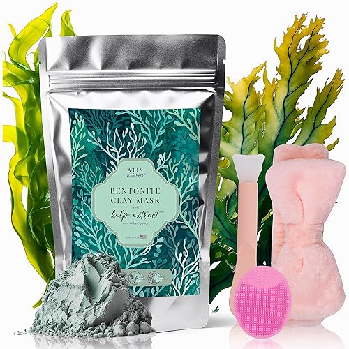 Polvo de arcilla de bentonita con algas, MSM, mascarilla facial limpiadora de poros hecha en Estados Unidos, también conocida como arcilla curativa