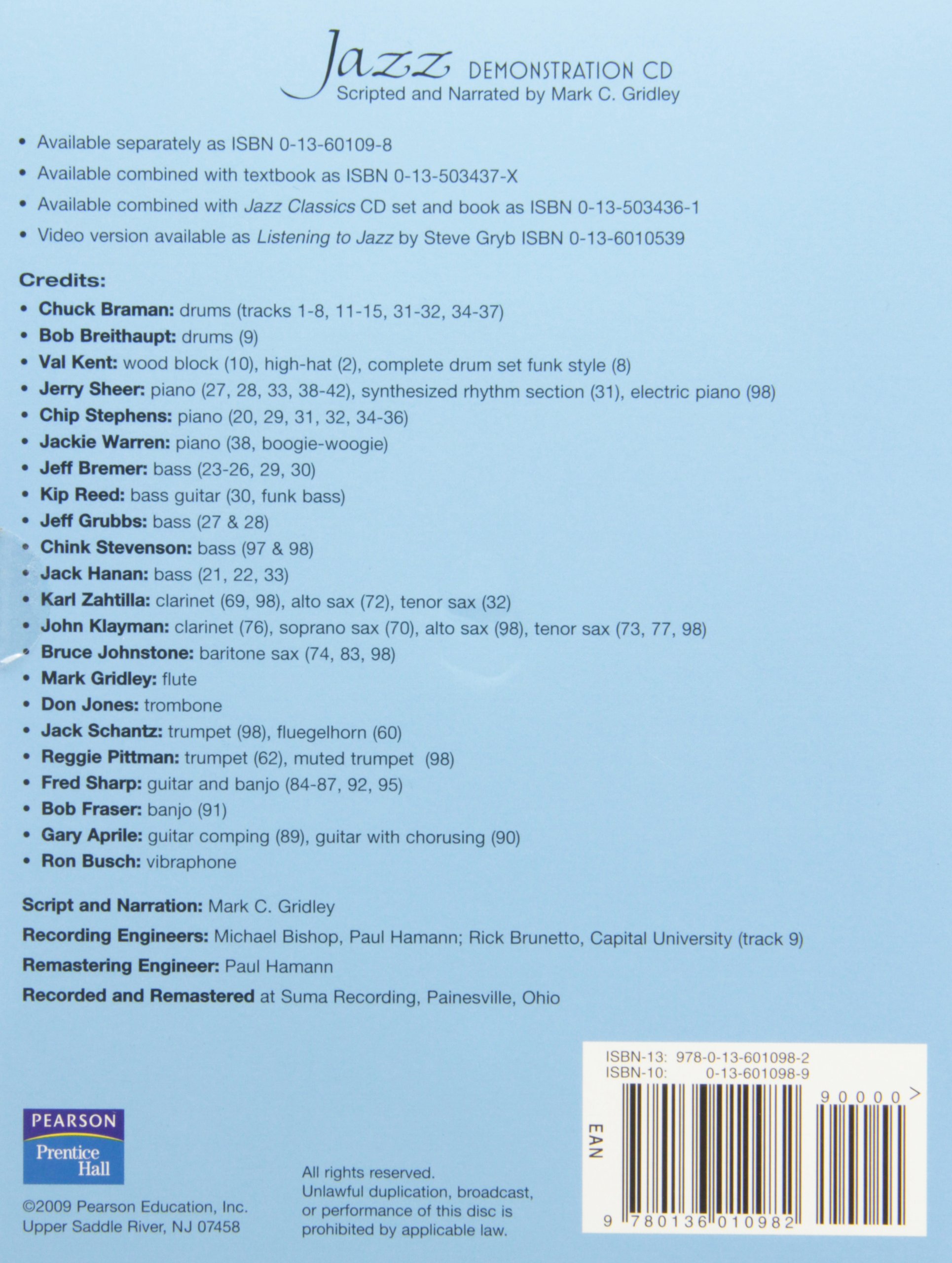 Jazz Demonstration Disc for Jazz Styles: History and Analysis