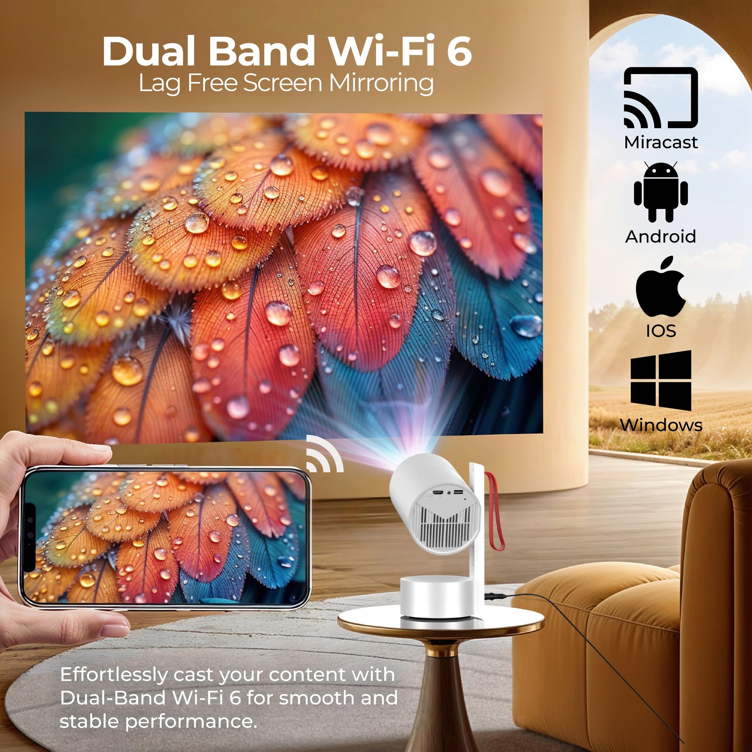 E GATE Atom 4X Fully Automatic Projector 4k Ultra HD | Android 13 Built-in Apps Netflix, Prime | 1080p Native | 400 ISO | Auto (Focus+Keystone) | 300" (762cm) Display | USB-HDMI (ARC) WiFi6 & BT EGate - Image 7 thumbnail