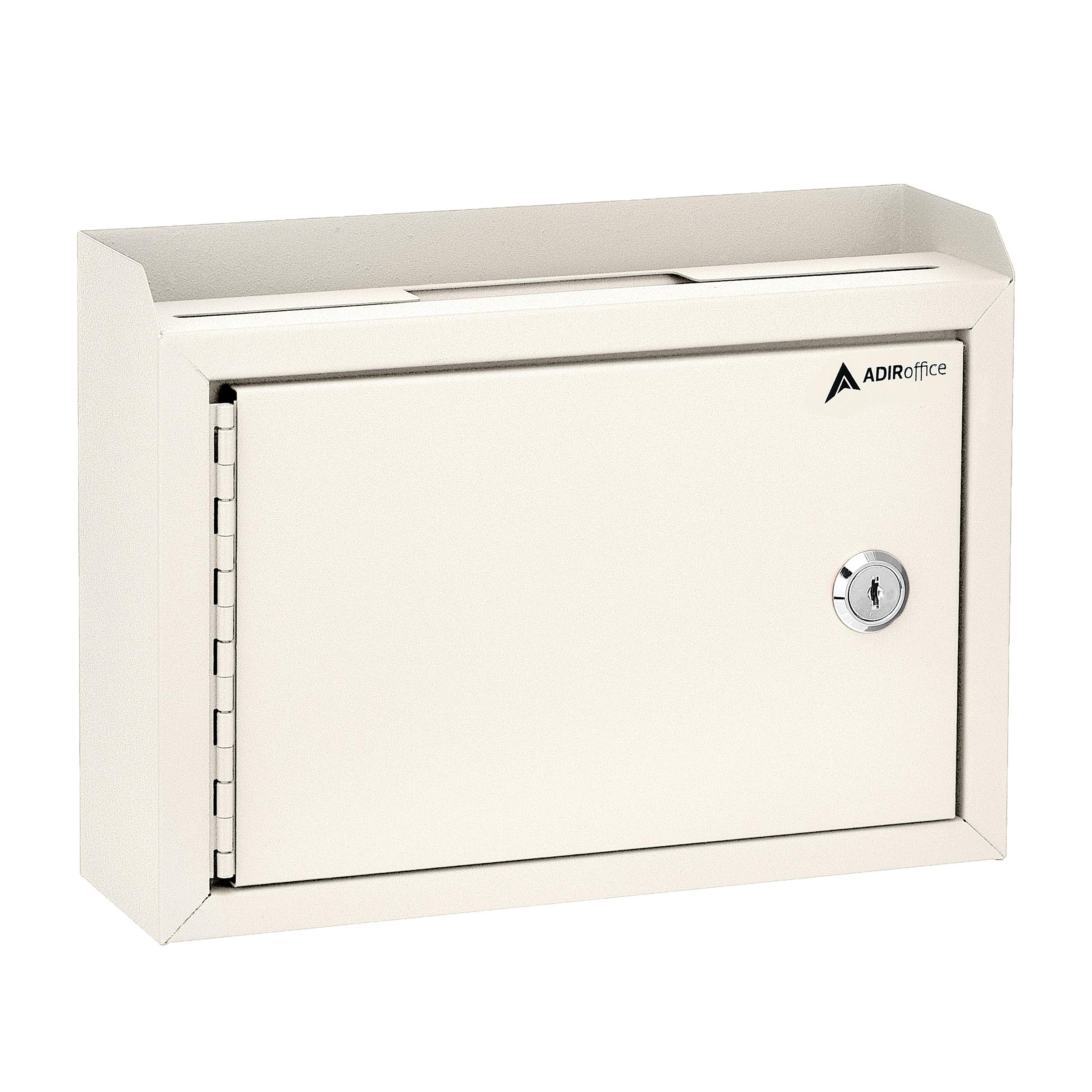 Adir Corp. Wall Mountable Steel Suggestion Box with Lock - Heavy Duty Key Lock Box Used As Donation Box, Collection Box, Ballot Box, Drop Box & More (9.75x7x3 Inches, White)