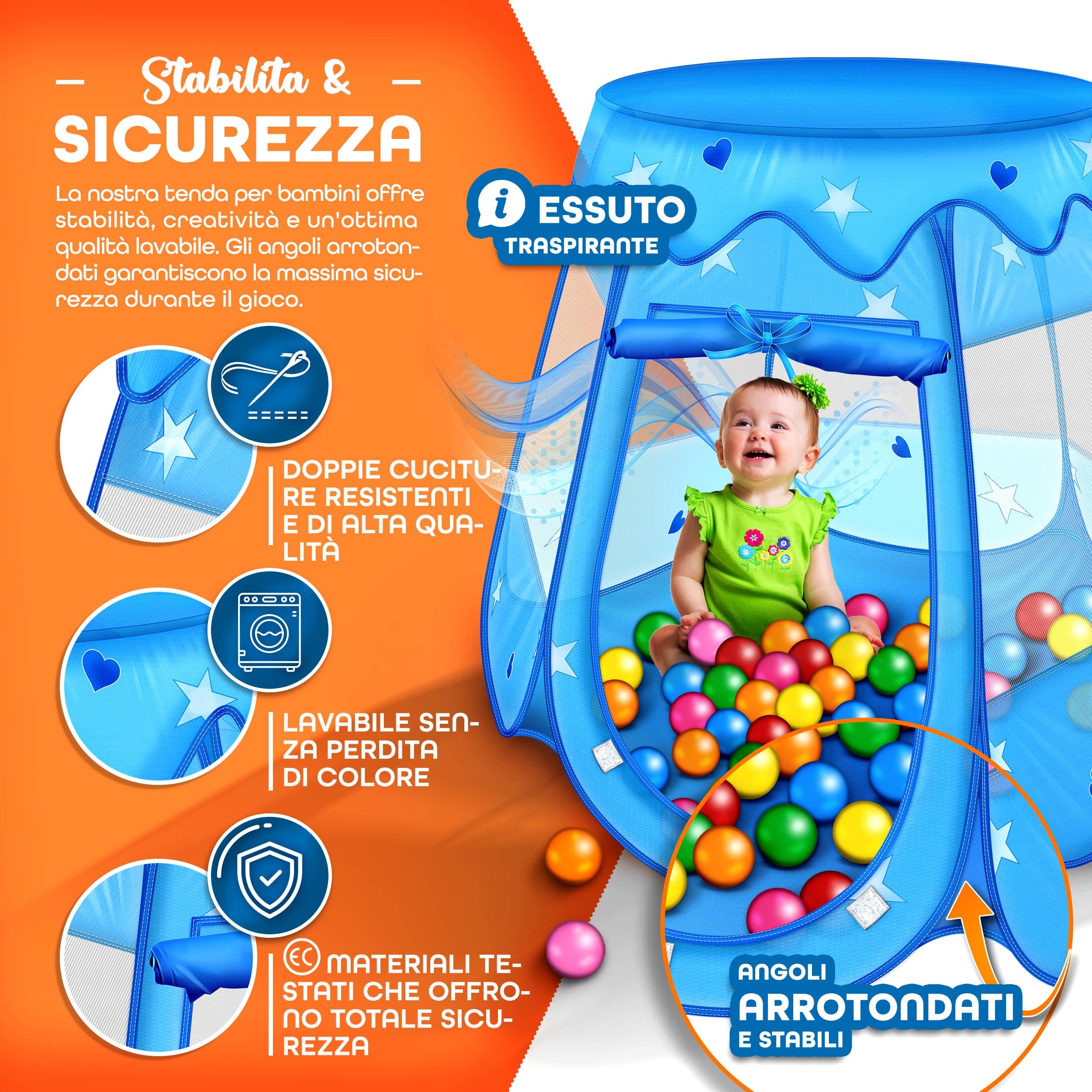 KIDUKU® Tenda da gioco per bambini pop up + 100 palline + borsa per interni ed esternim (Blu)